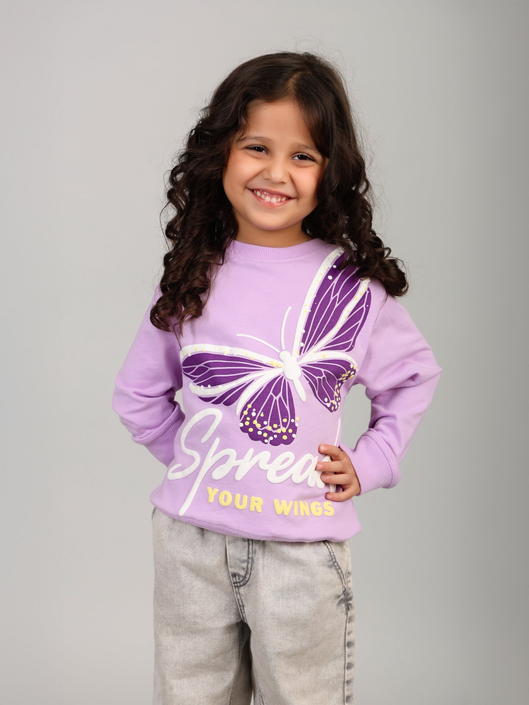 Girls Lavender Butterfly Puff Print Sweatshirt
