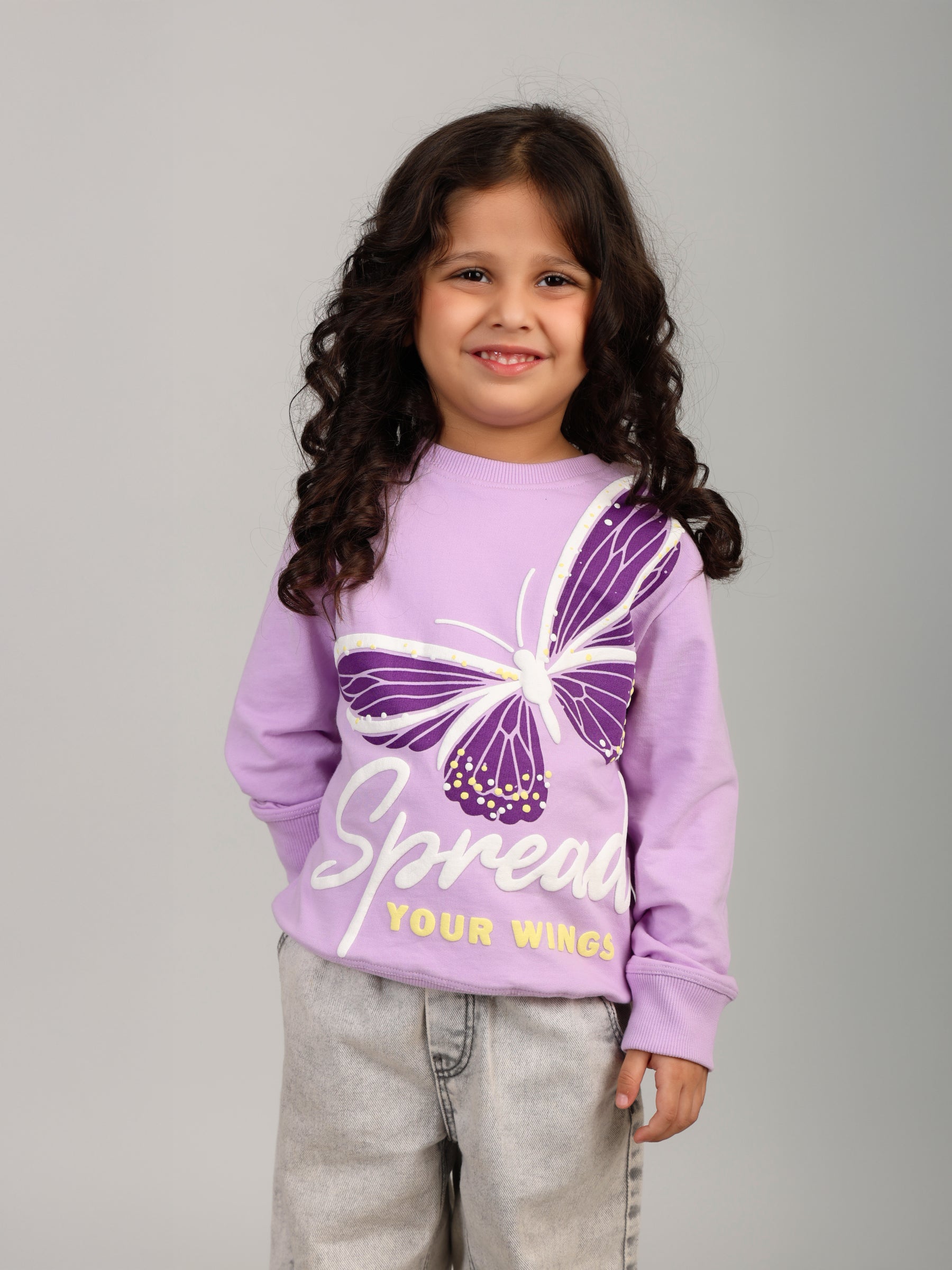 Girls Lavender Butterfly Puff Print Sweatshirt