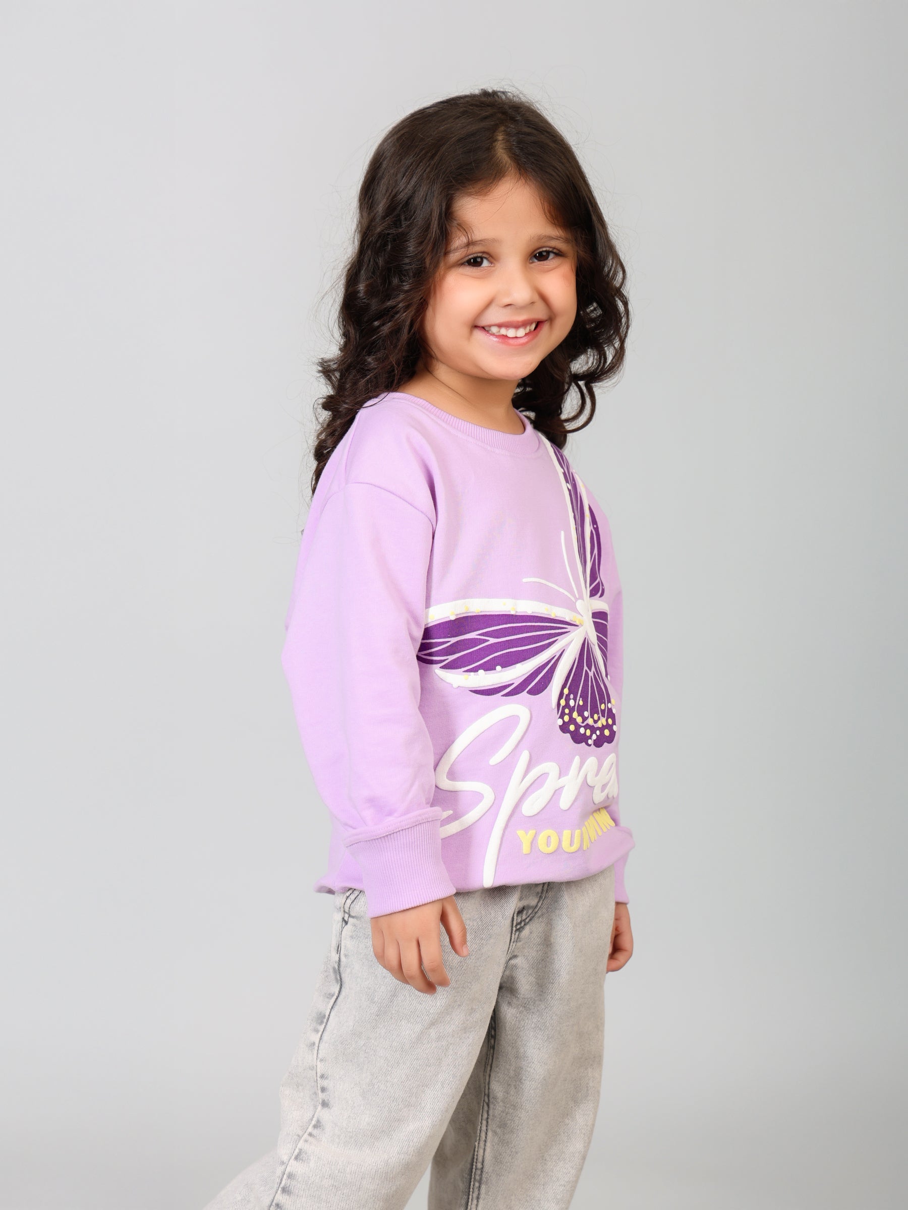 Girls Lavender Butterfly Puff Print Sweatshirt