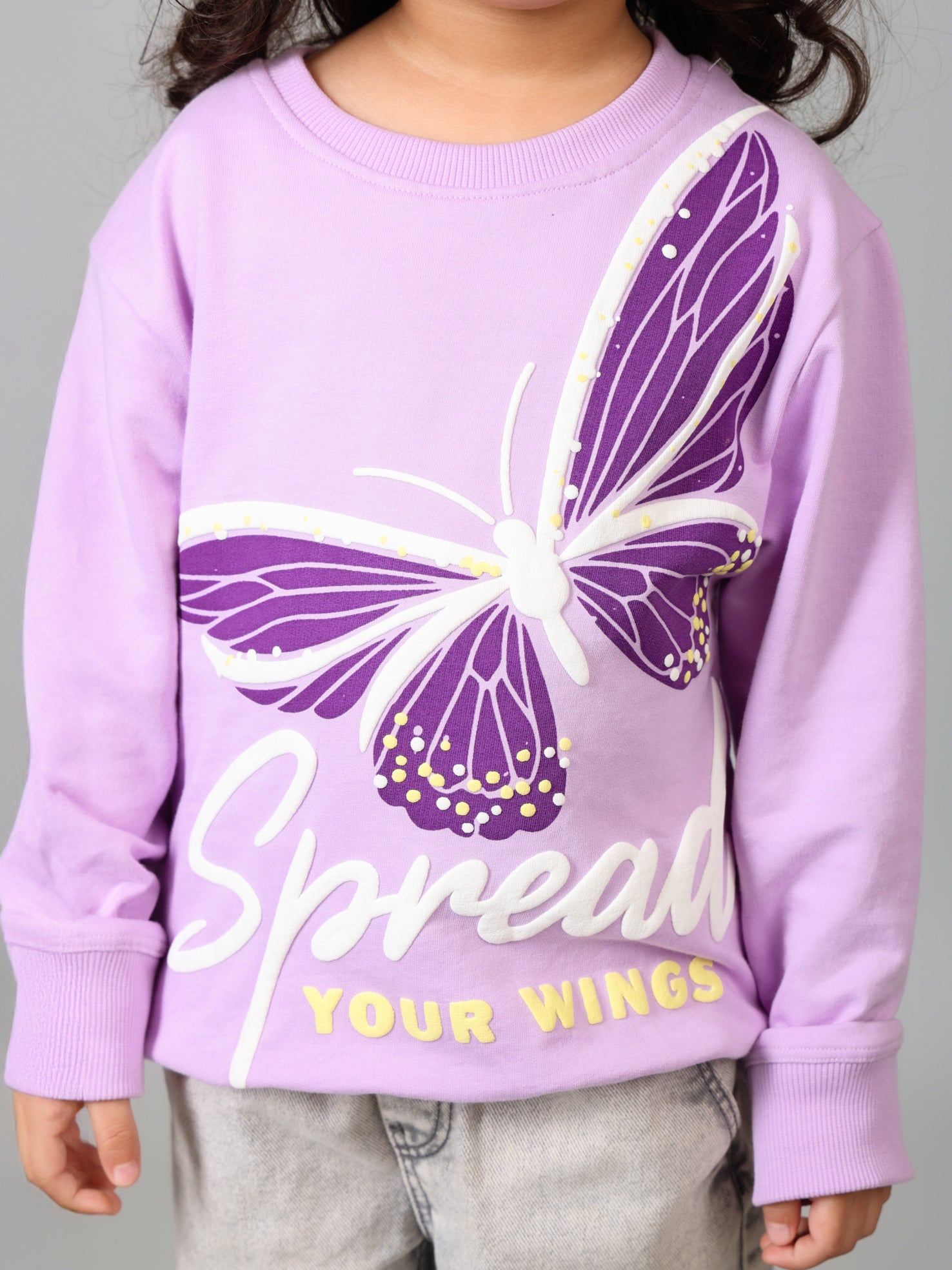 Girls Lavender Butterfly Puff Print Sweatshirt
