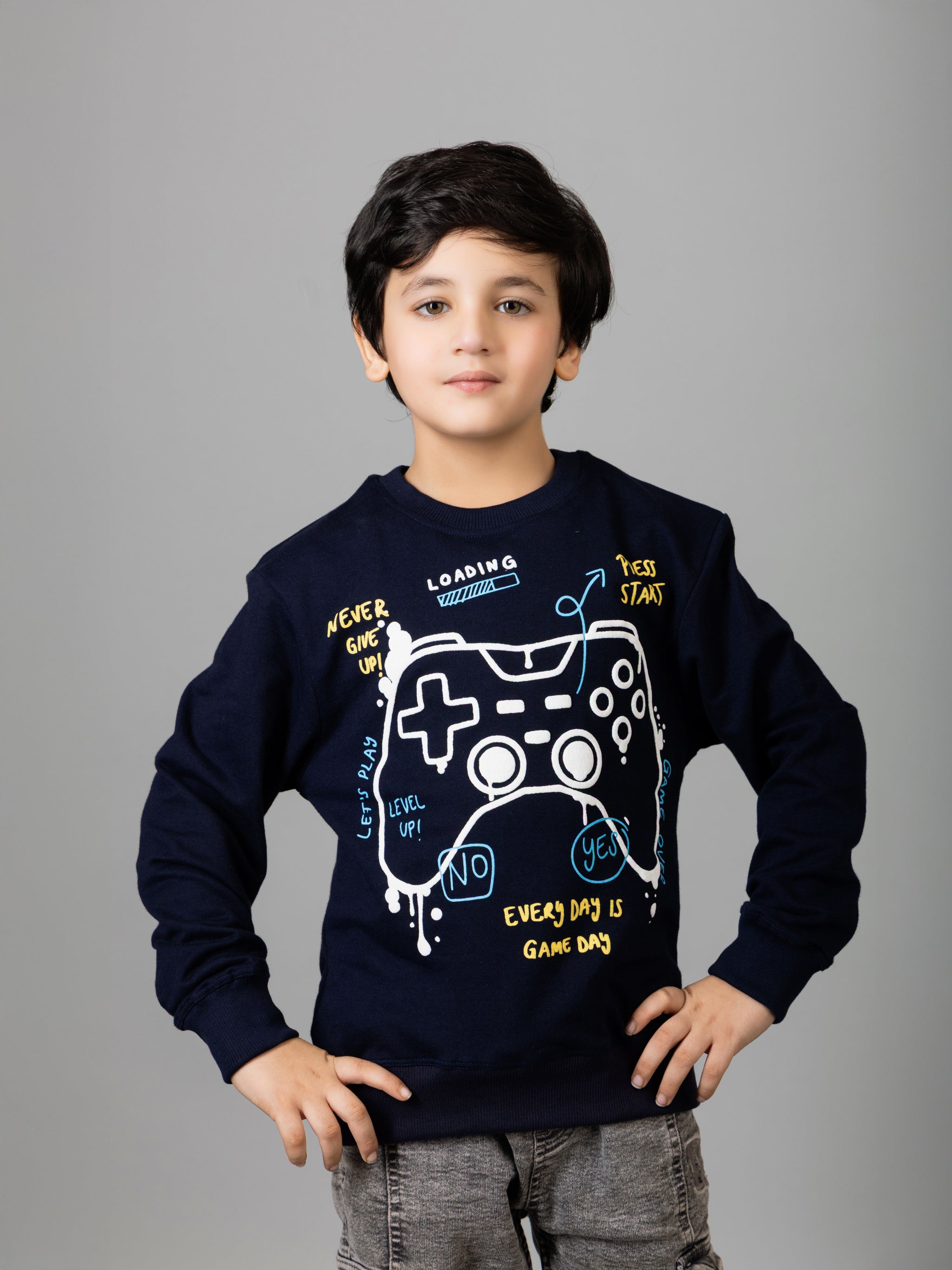 Boys Navy Blue Game Controller Puff Print Sweatshirt