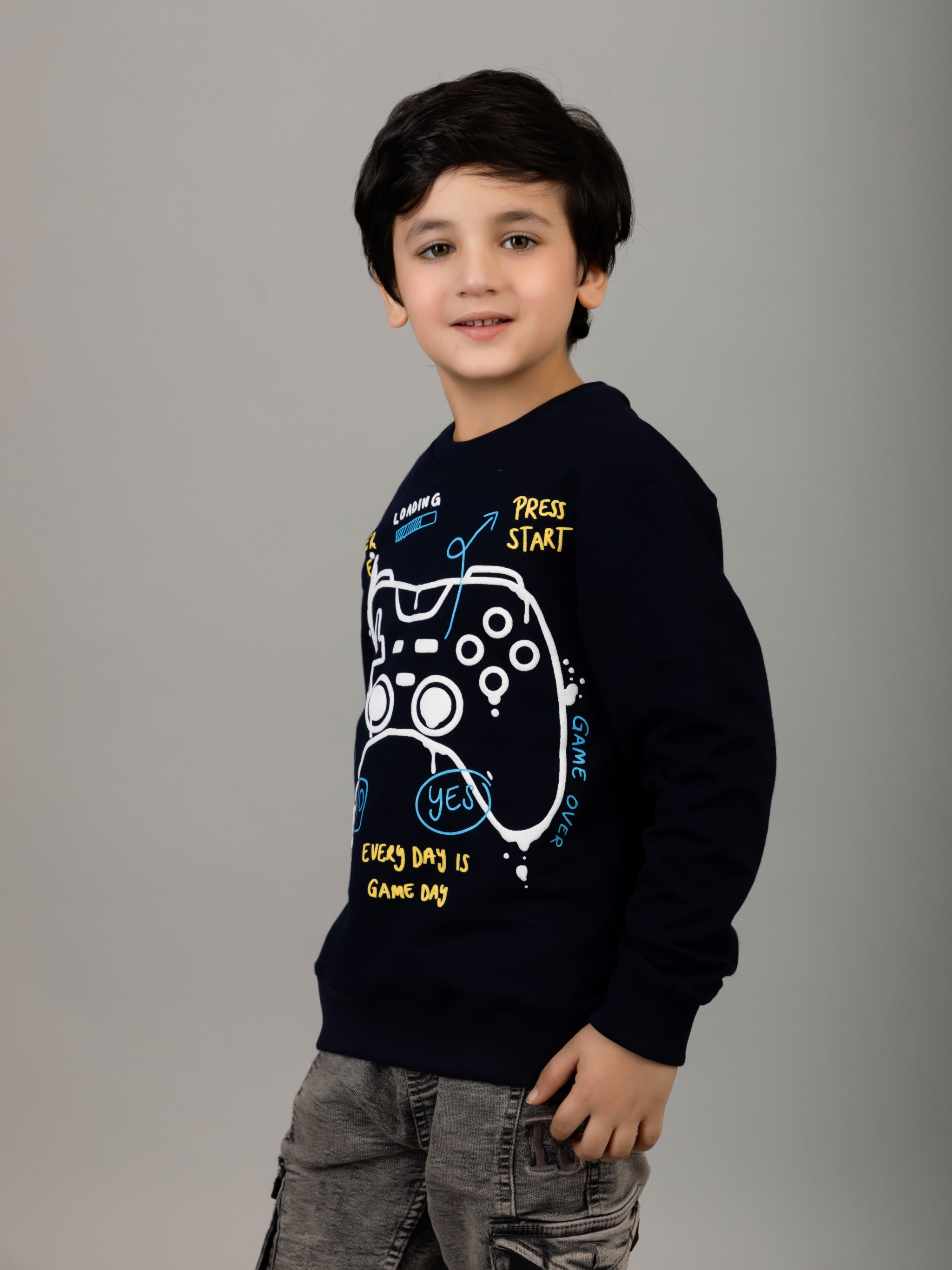 Boys Navy Blue Game Controller Puff Print Sweatshirt