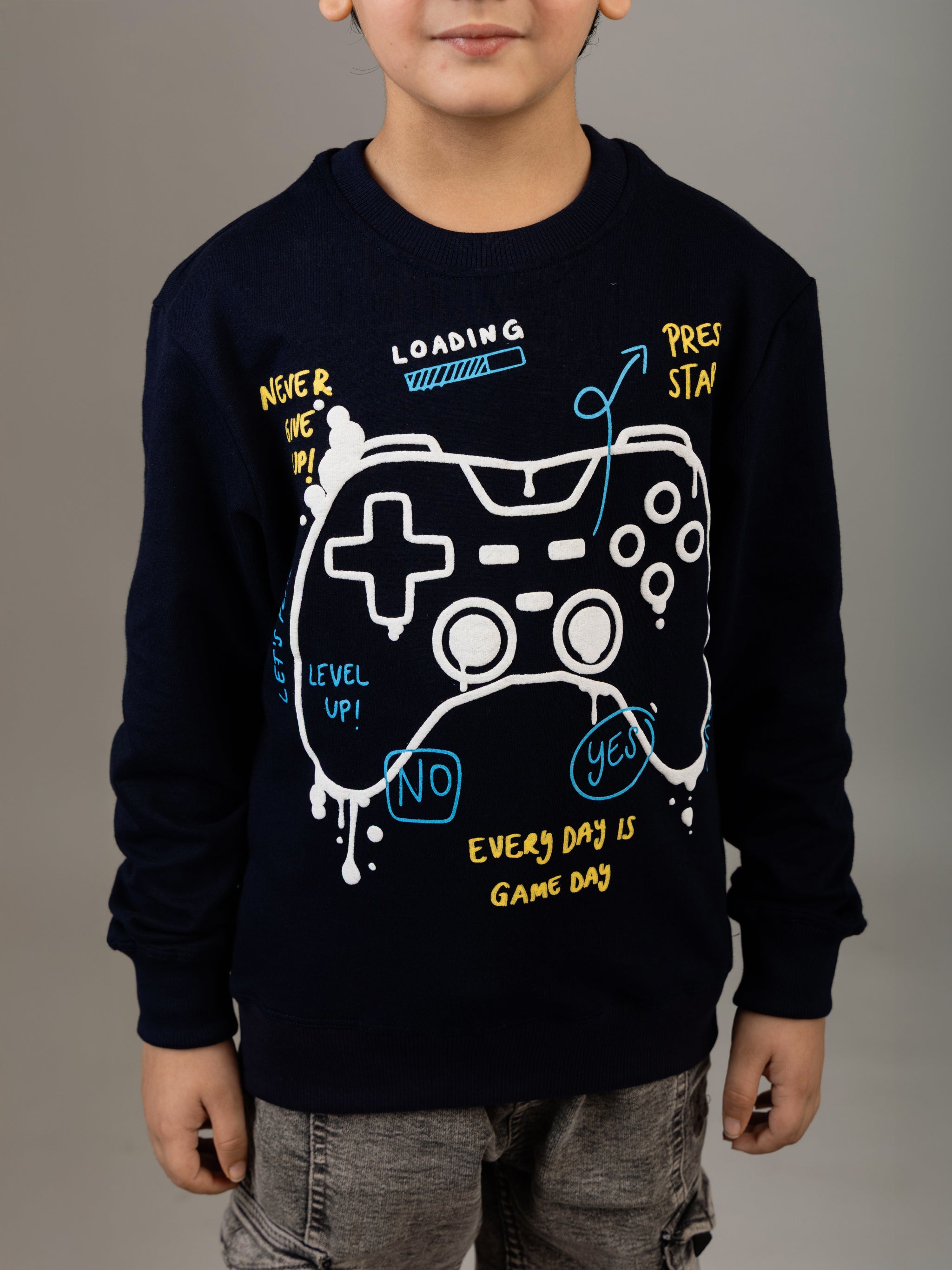 Boys Navy Blue Game Controller Puff Print Sweatshirt
