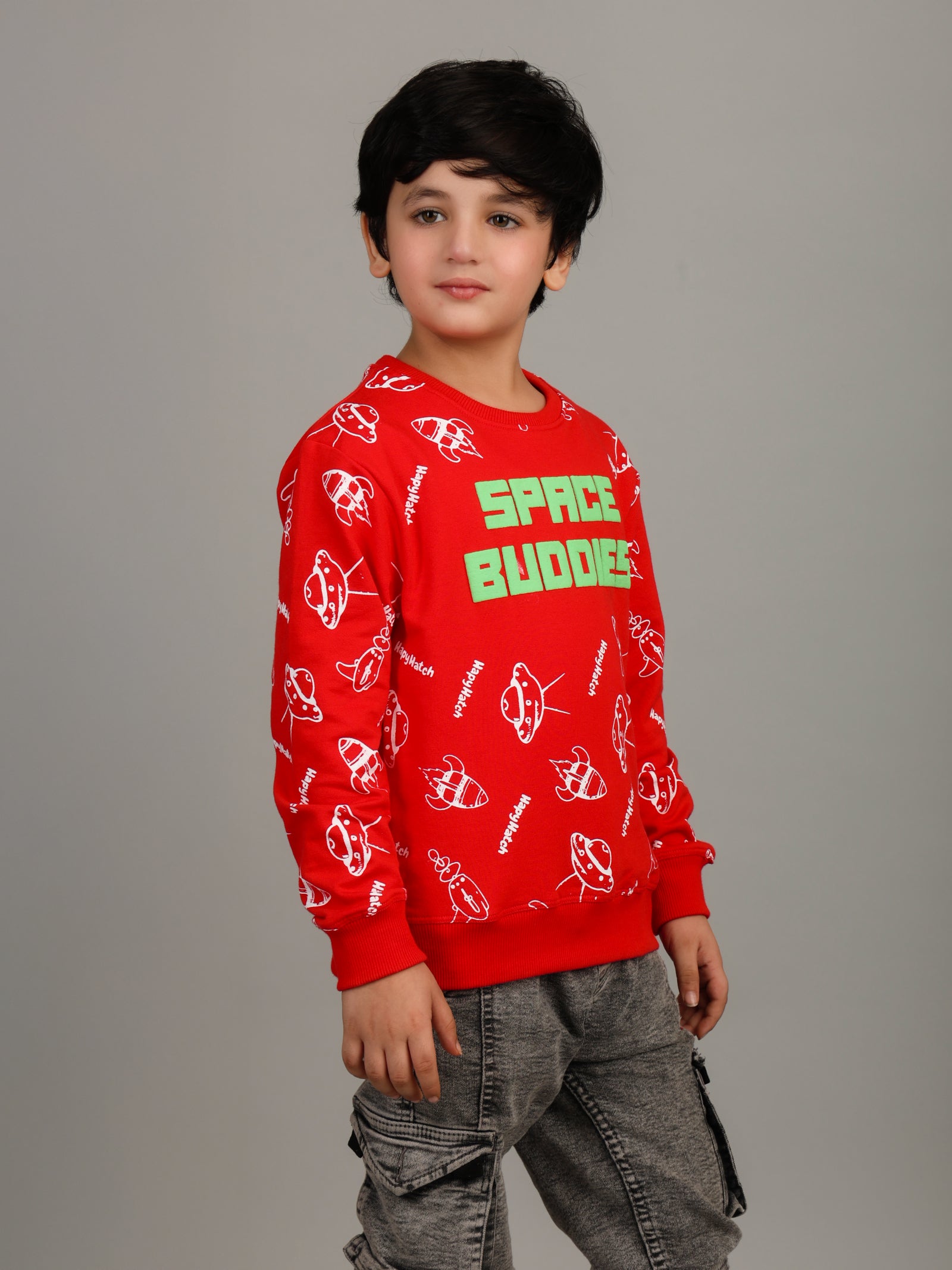 Boys Red All Over Space Themed Sweatshirt