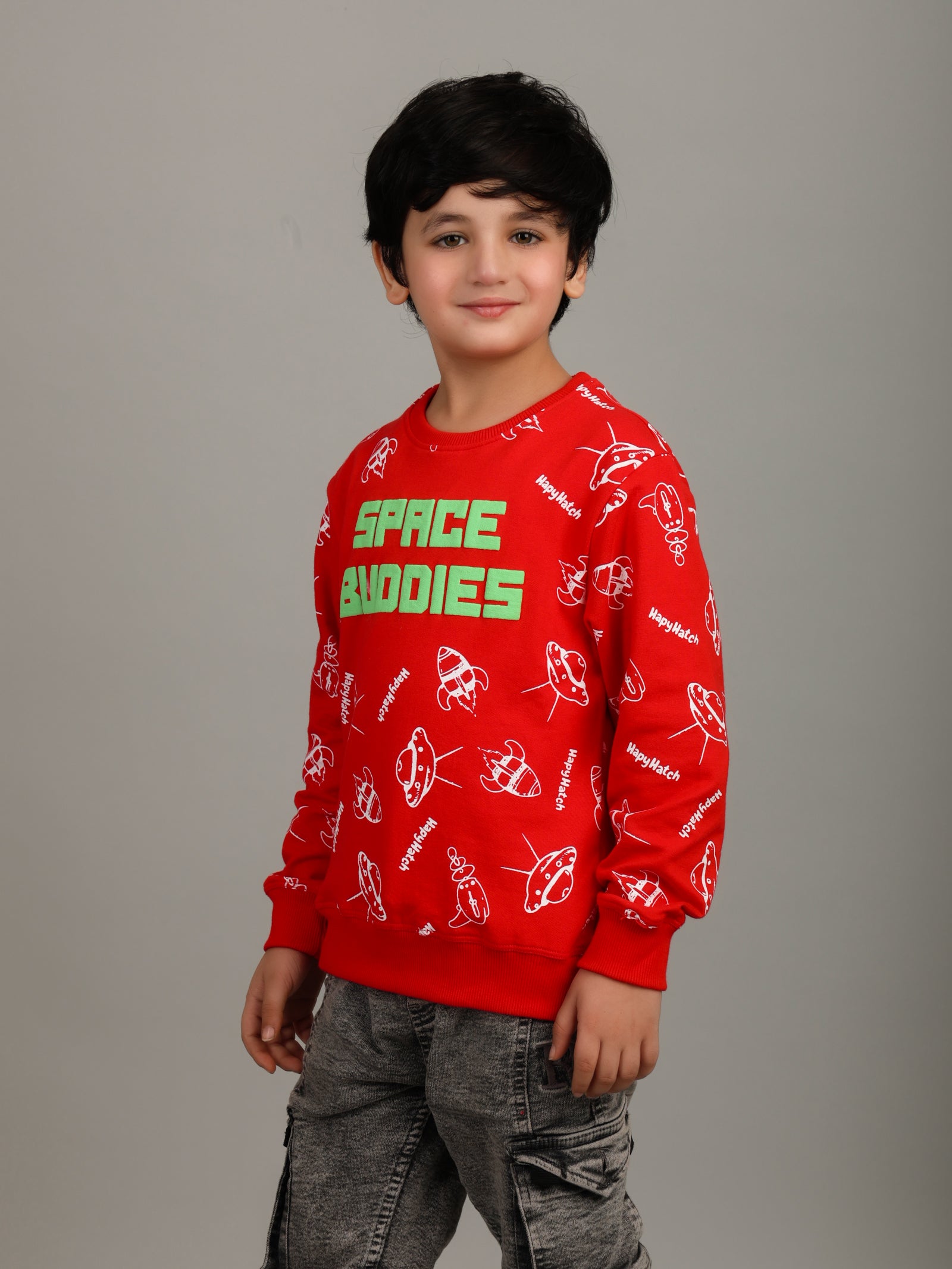 Boys Red All Over Space Themed Sweatshirt