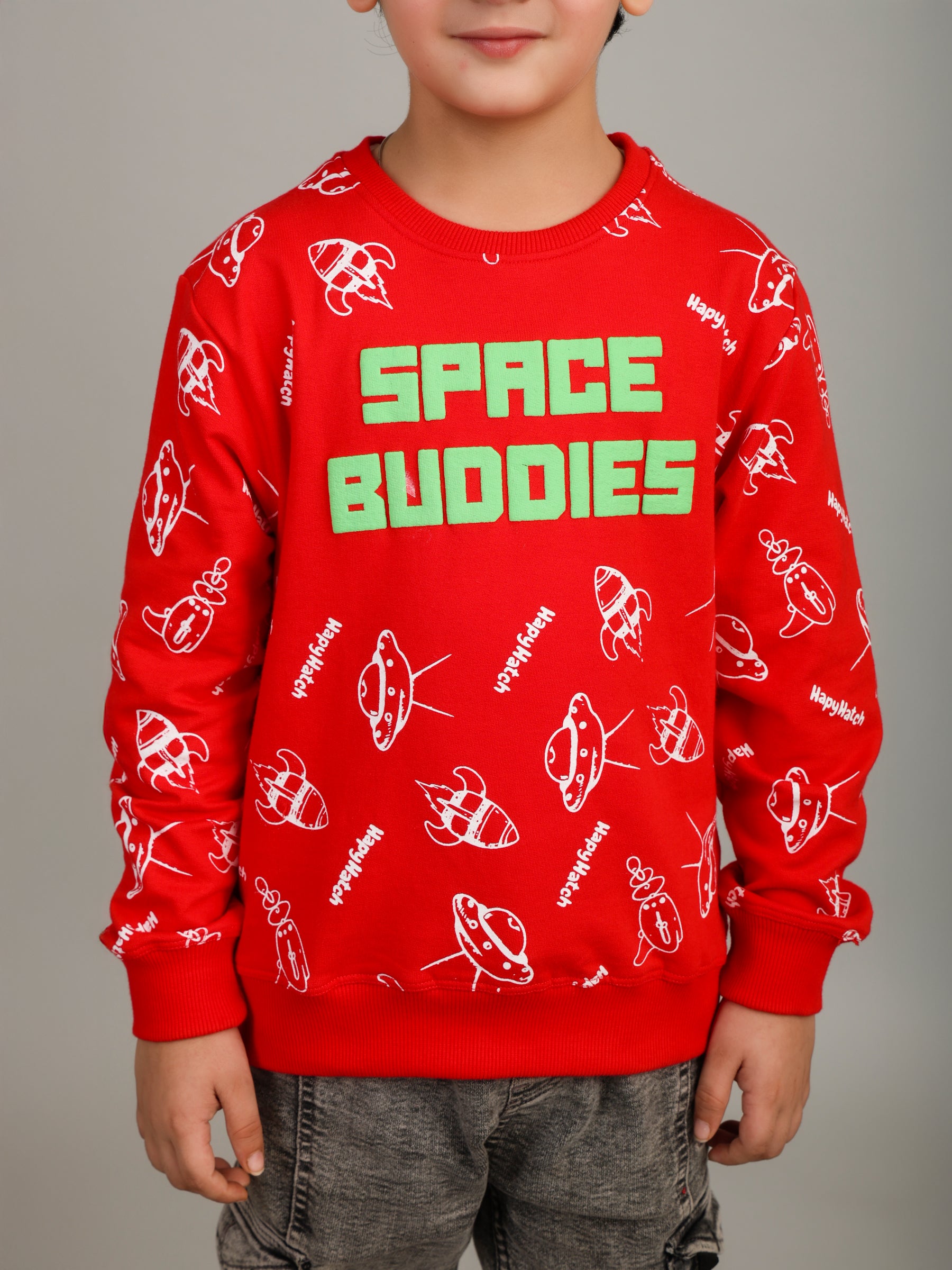 Boys Red All Over Space Themed Sweatshirt