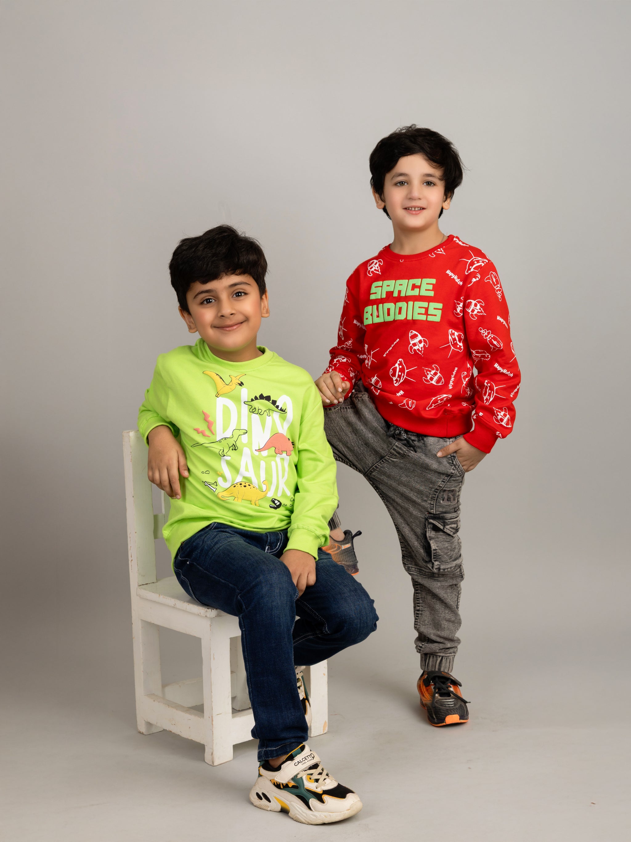 Boys Neon Color Dinosaur Puff Print Sweatshirt