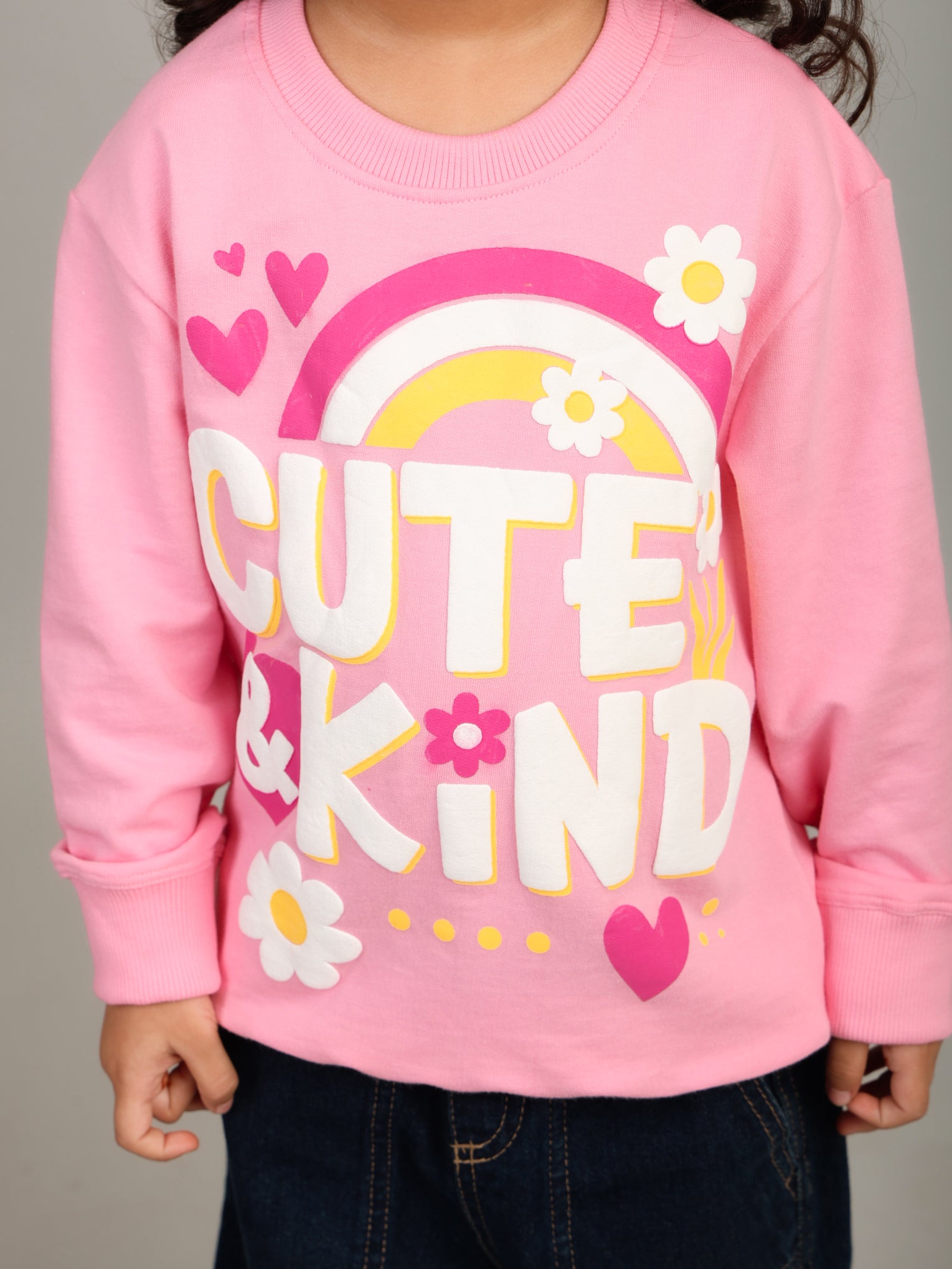 Girls Pink Cute & Kind Puff Print Sweatshirt