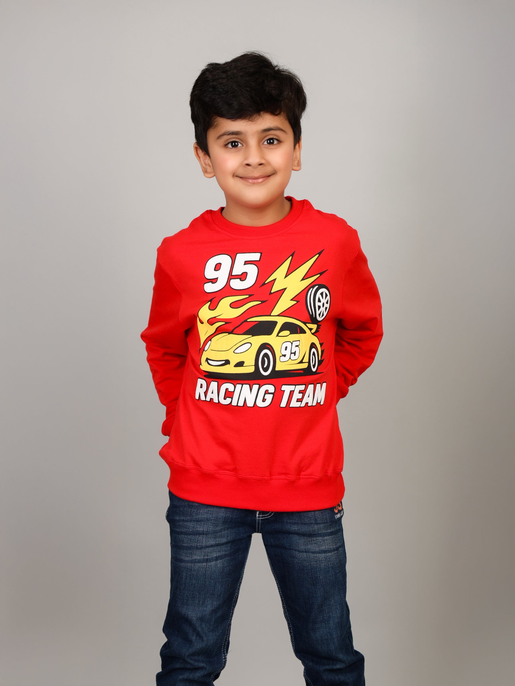 Boys Red Car in Puff Print Sweatshirt