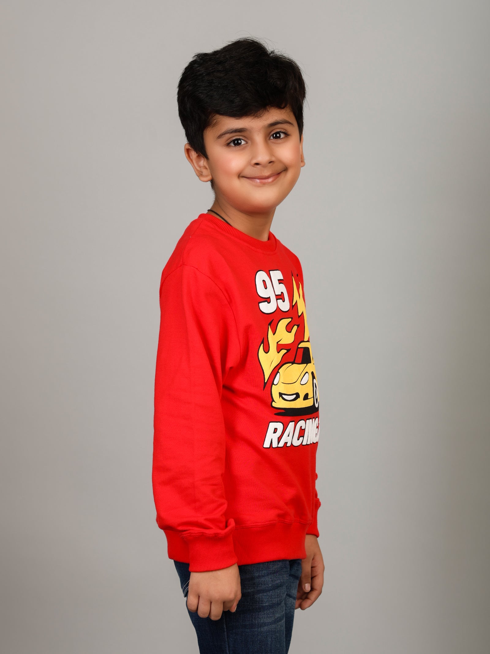 Boys Red Car in Puff Print Sweatshirt