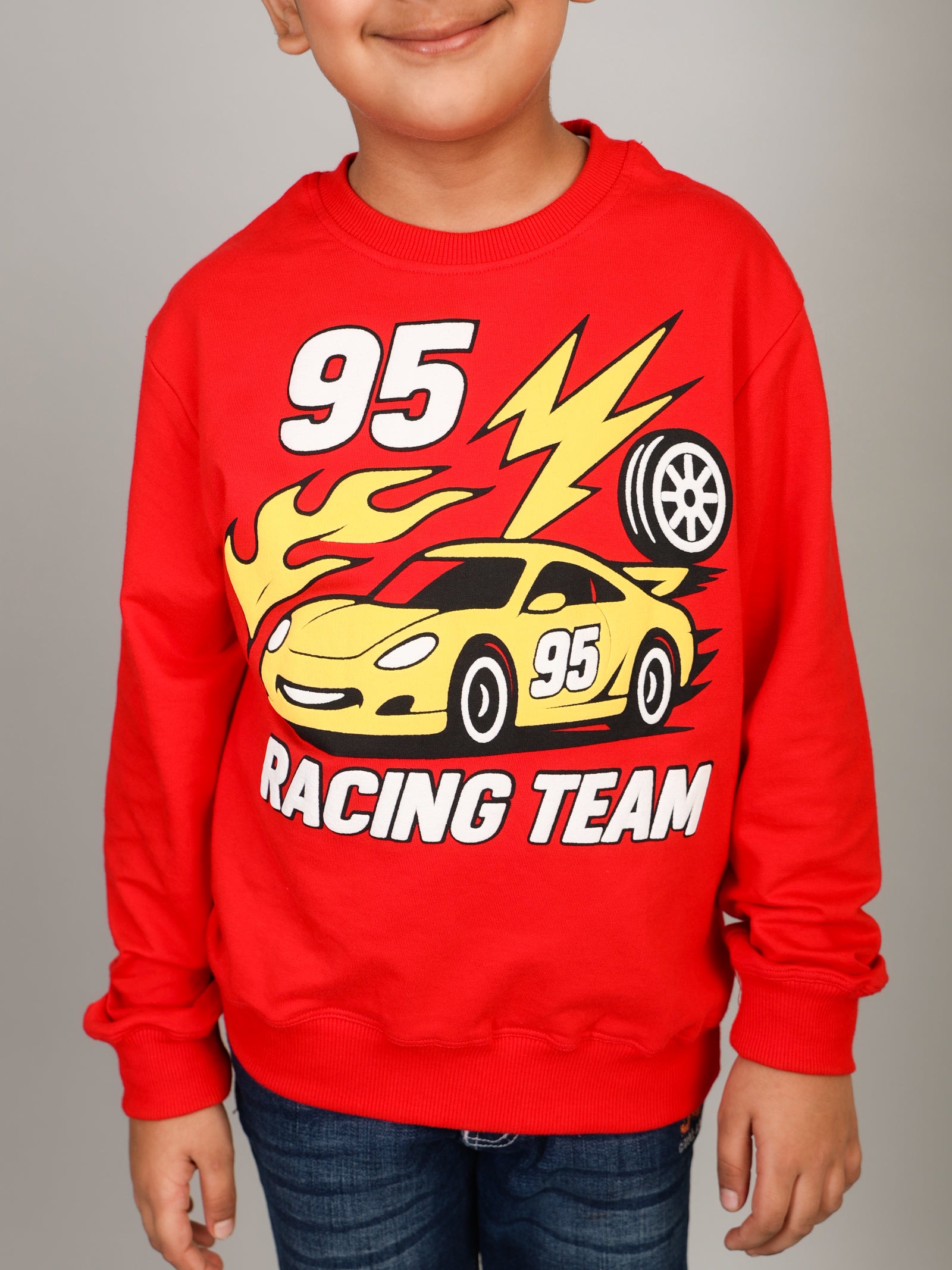 Boys Red Car in Puff Print Sweatshirt