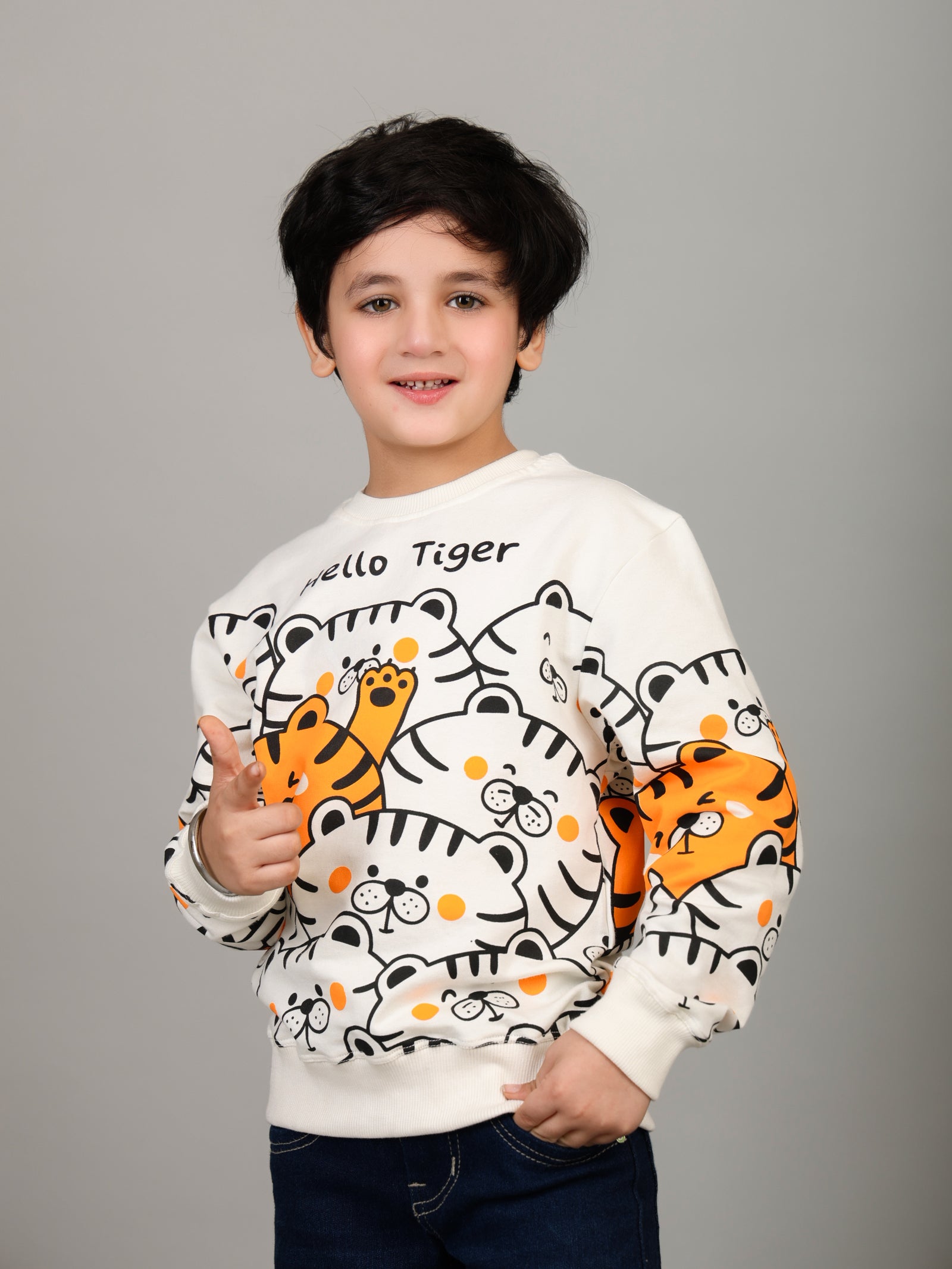 Boys Off White All Over Tiger Print Sweatshirt