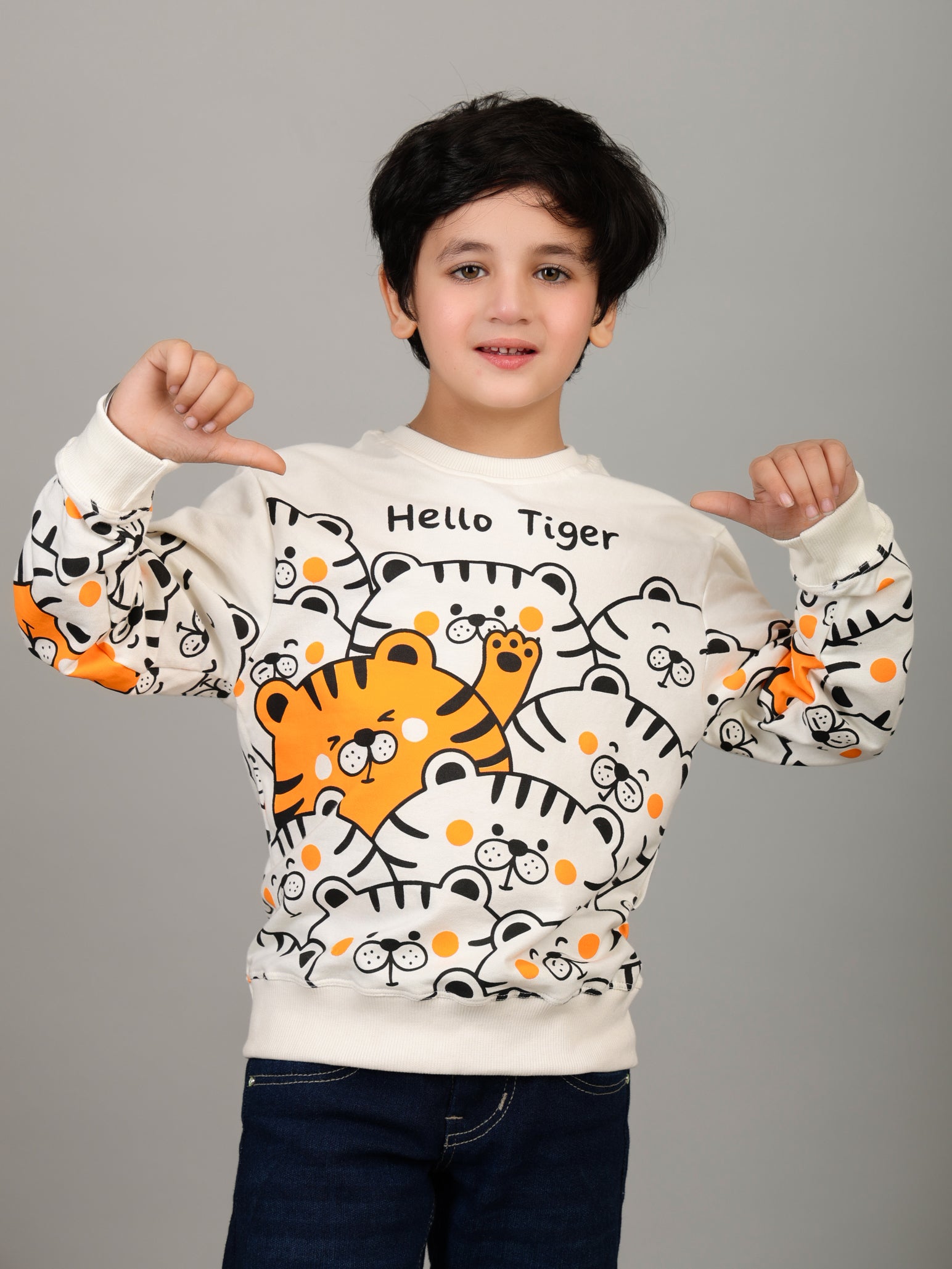 Boys Off White All Over Tiger Print Sweatshirt