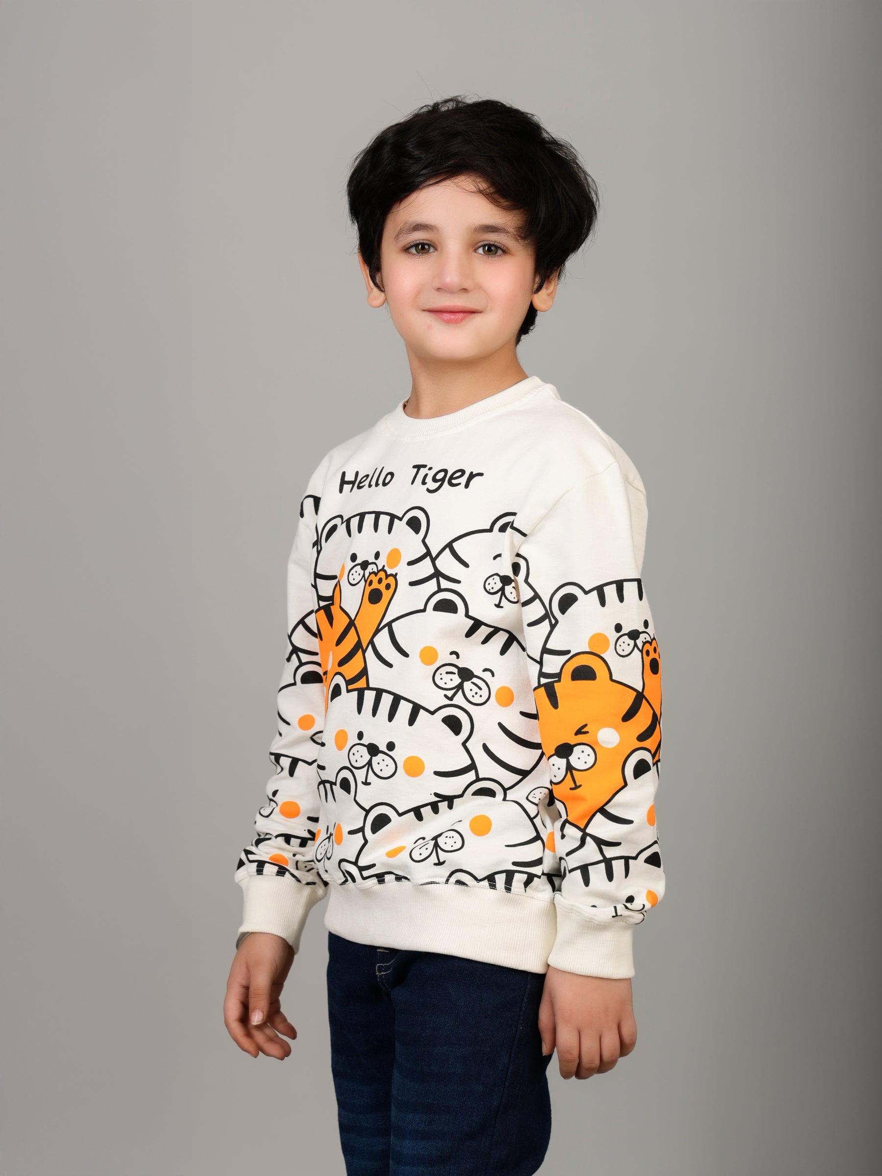 Boys Off White All Over Tiger Print Sweatshirt