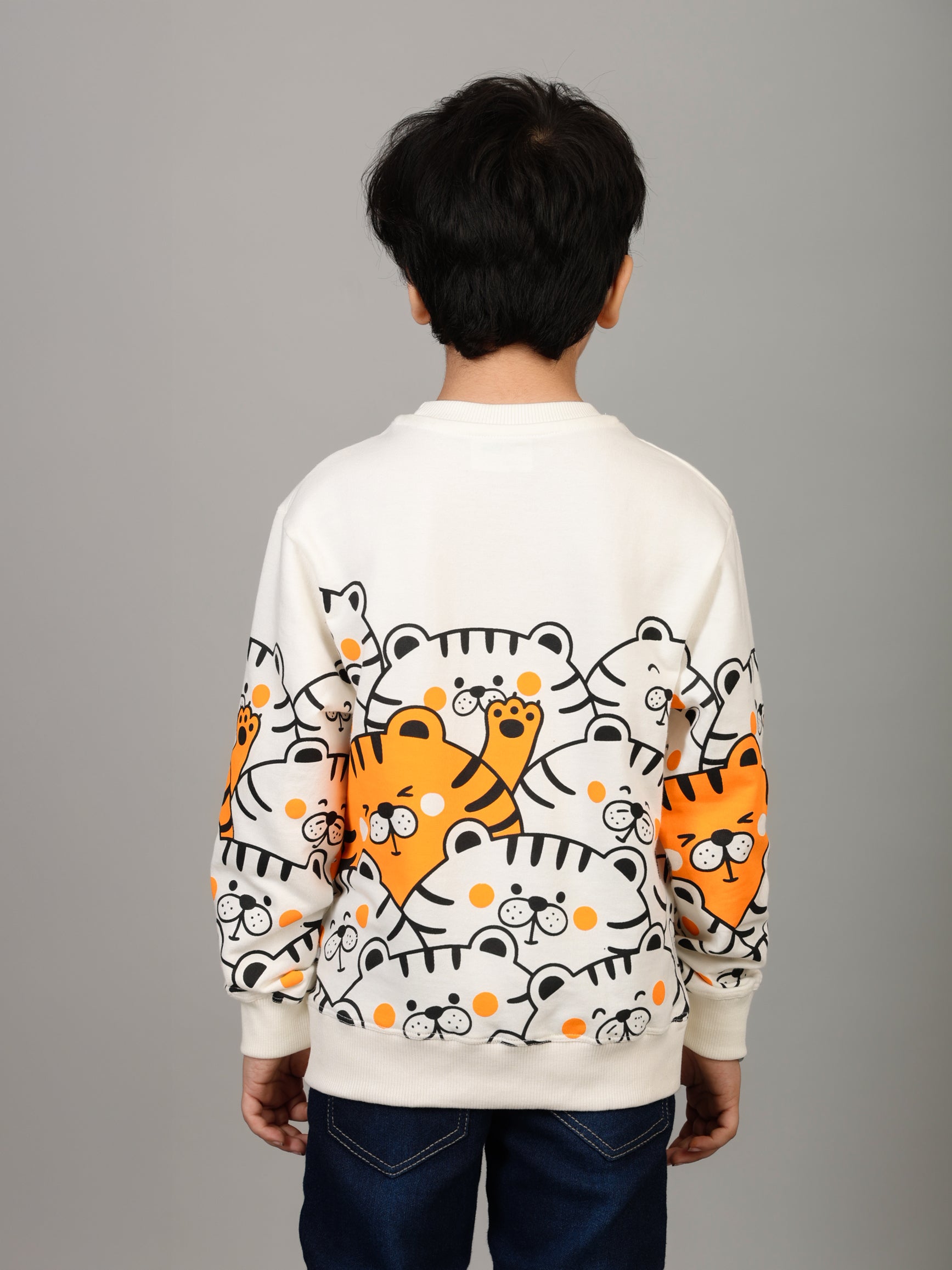 Boys Off White All Over Tiger Print Sweatshirt