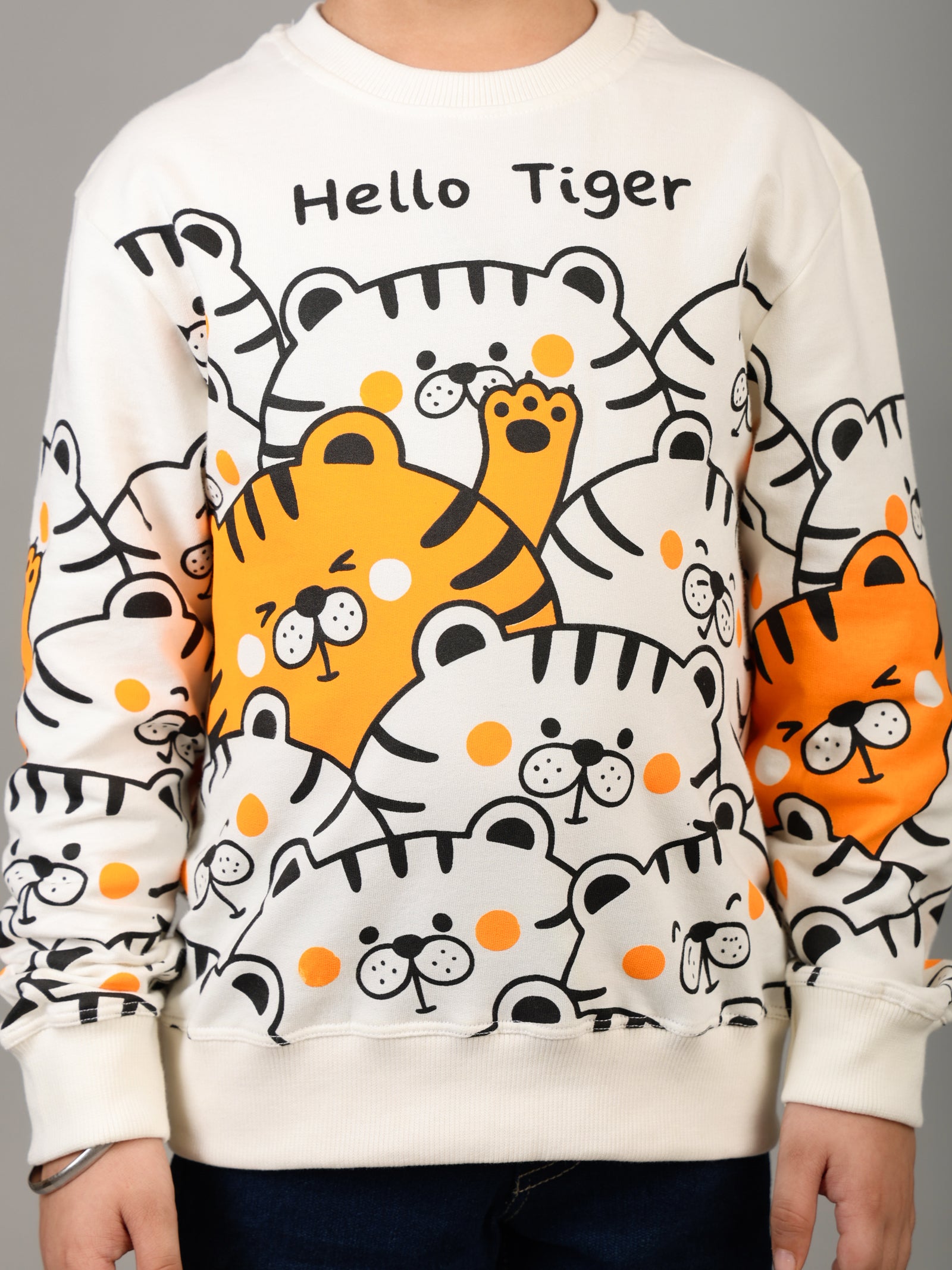 Boys Off White All Over Tiger Print Sweatshirt
