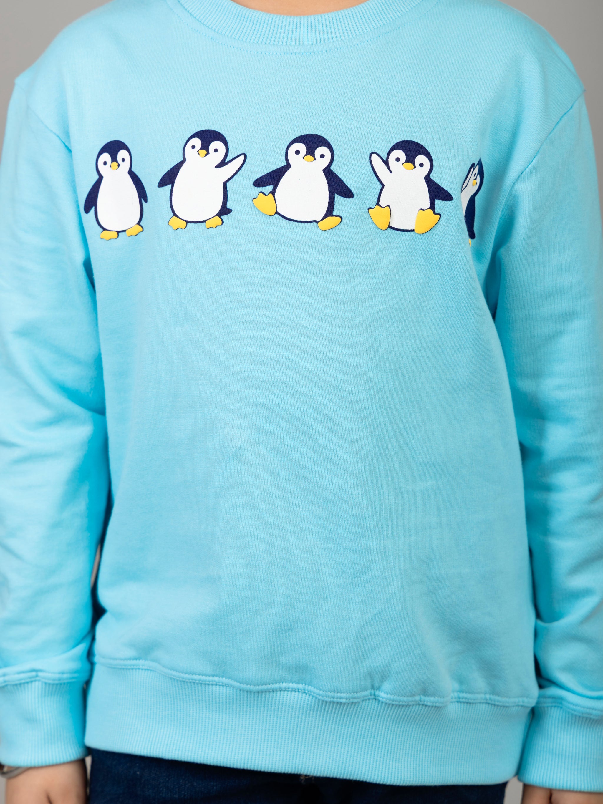 Boys Sky Blue Joyful Penguins Print Sweatshirt