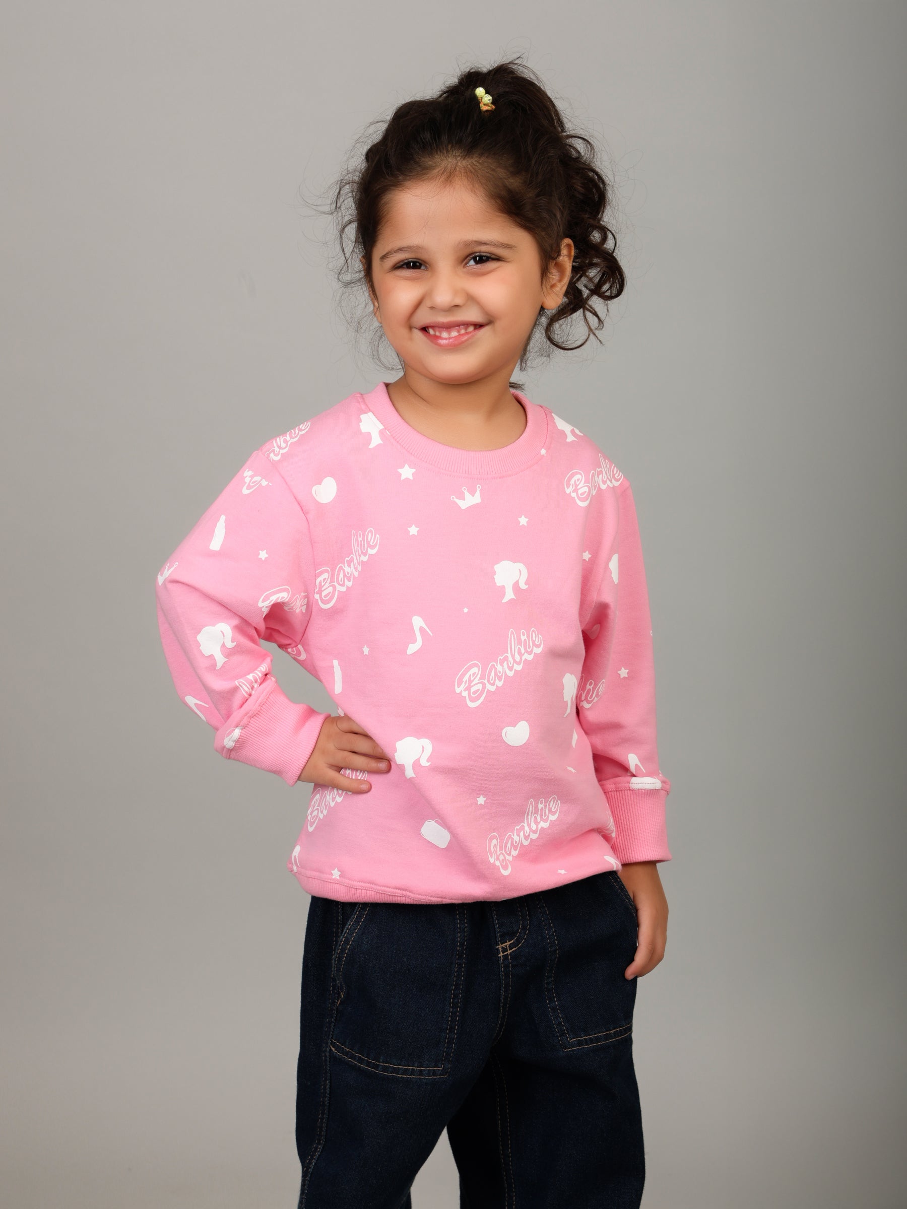 Girls Barbie Pink All Over Print Sweatshirt