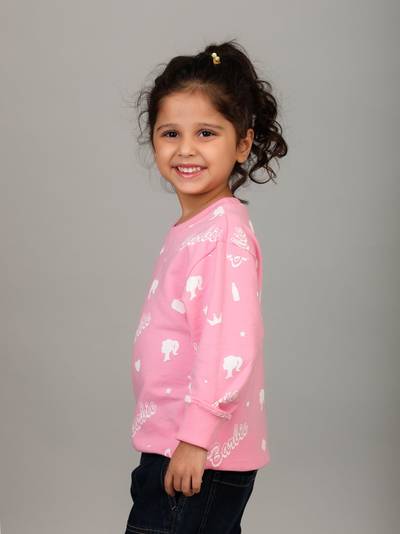 Girls Barbie Pink All Over Print Sweatshirt