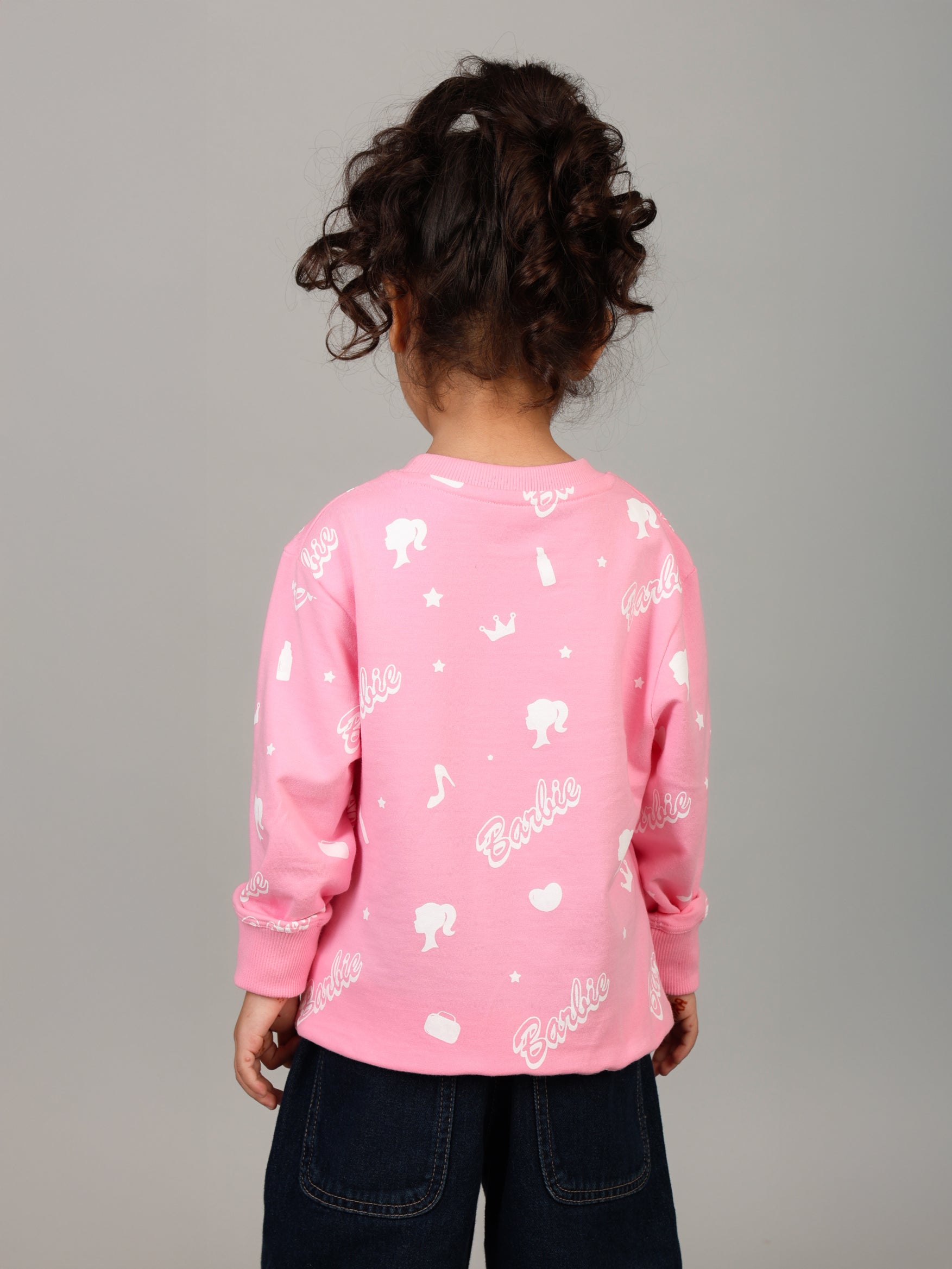 Girls Barbie Pink All Over Print Sweatshirt