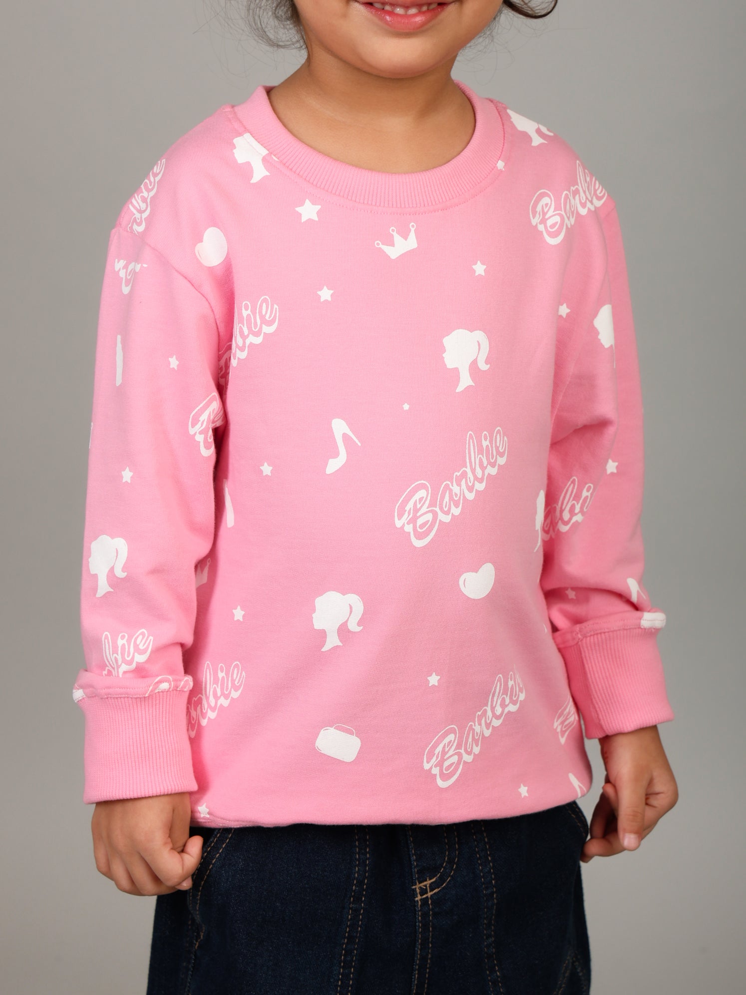 Girls Barbie Pink All Over Print Sweatshirt