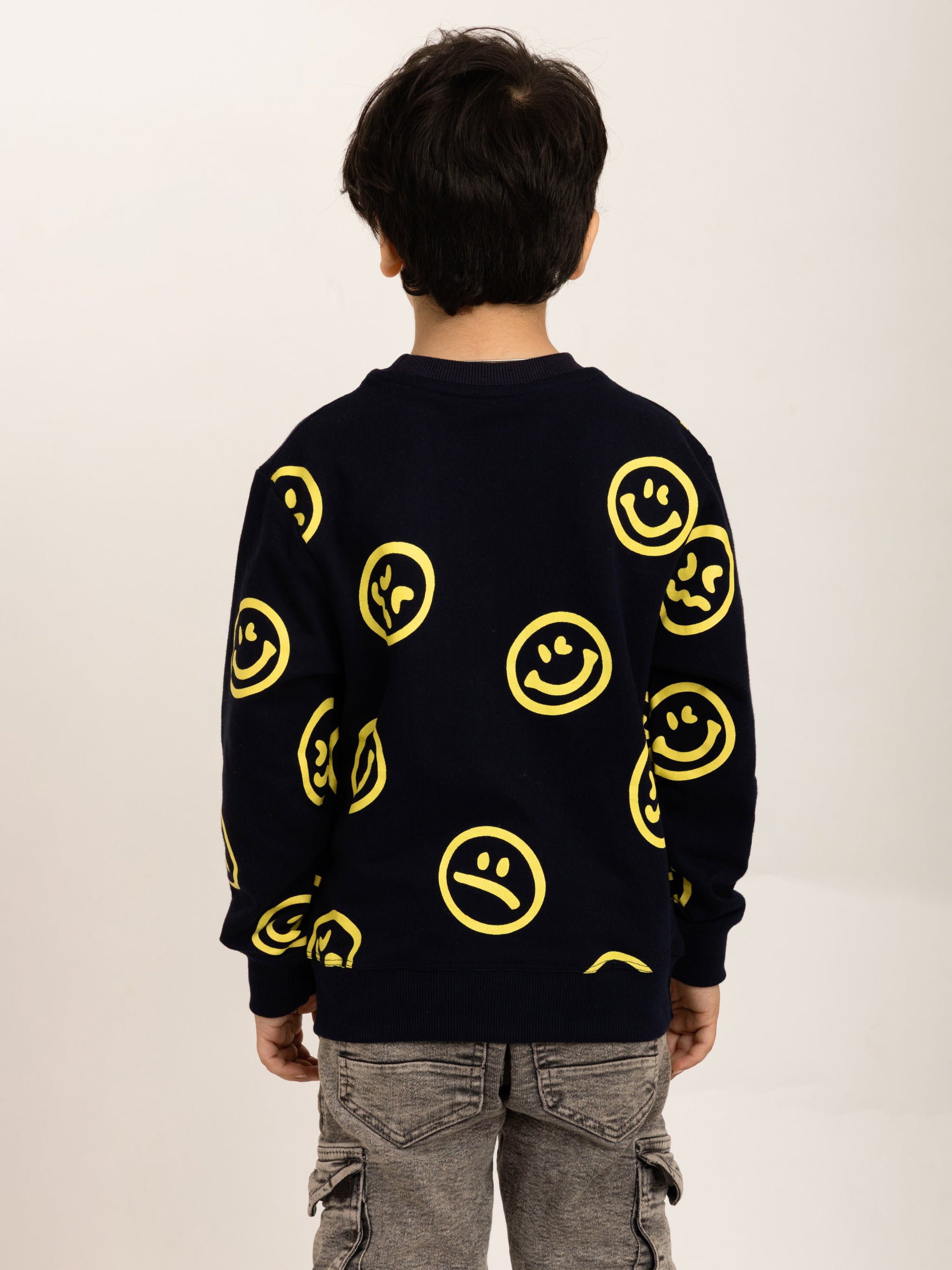 Boys Navy Blue All Over Smilies Sweatshirt