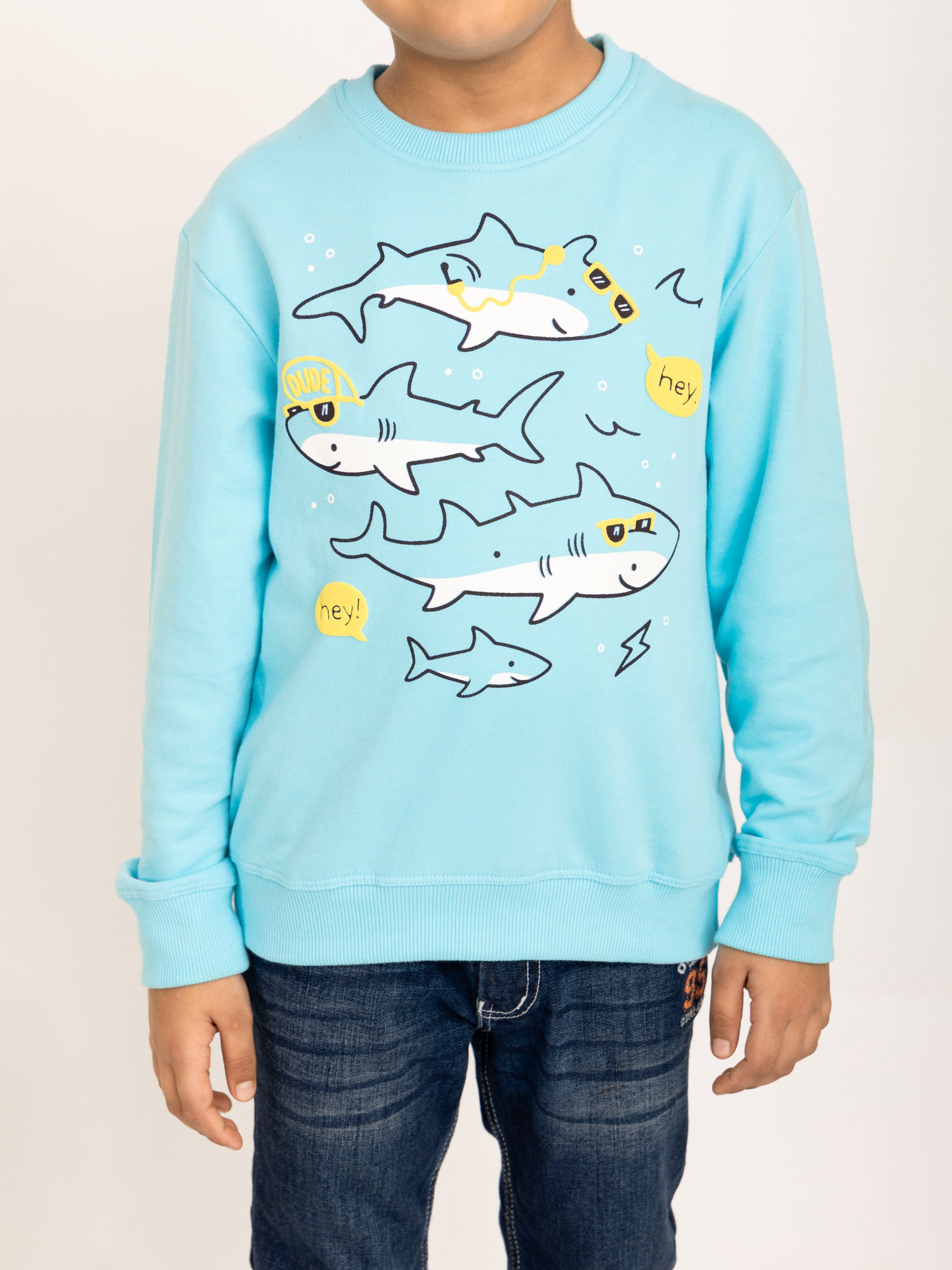 Boys Sky Blue Sharks Puff Print Sweatshirt