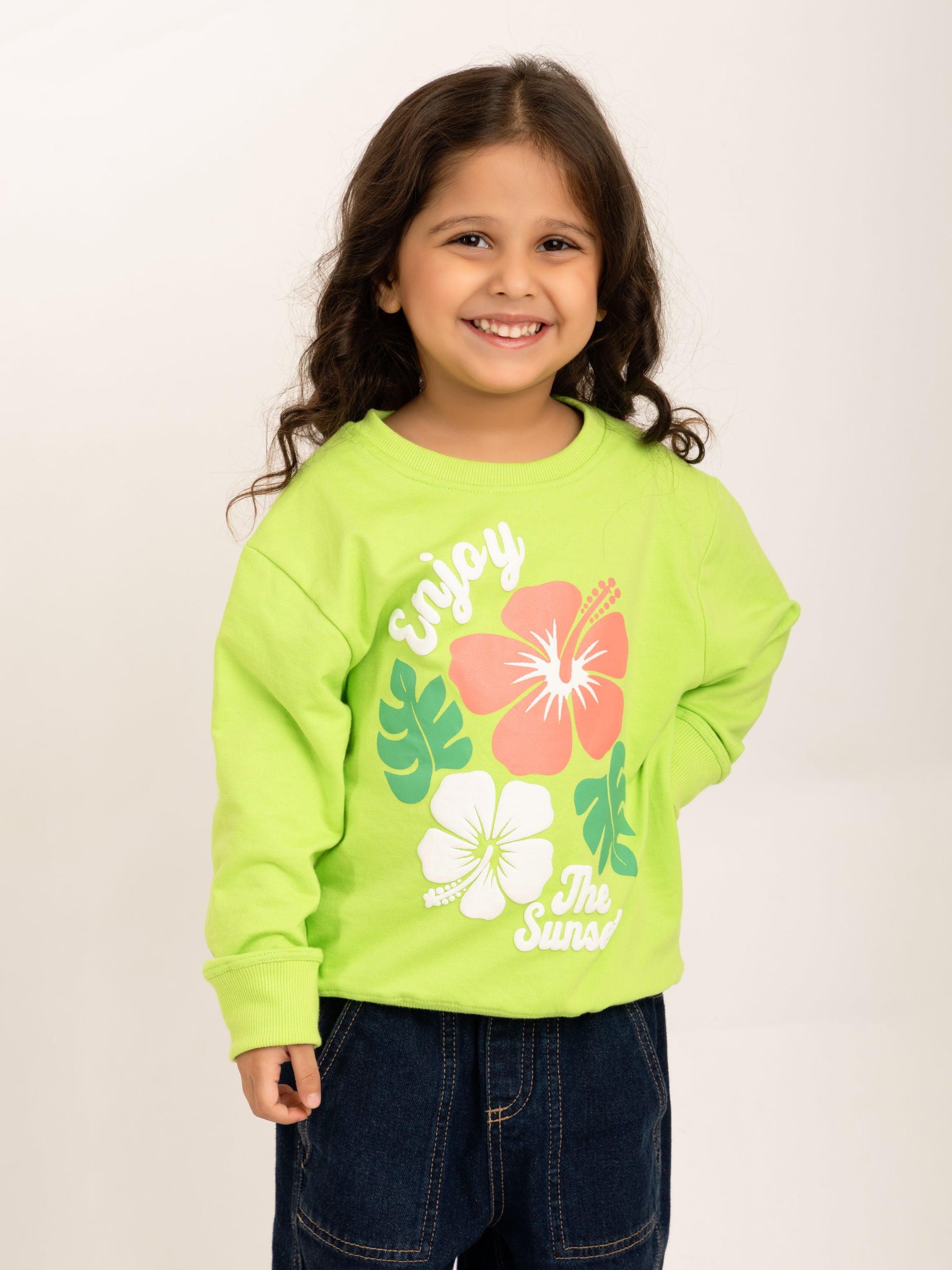 Girls Neon Floral Puff Print Sweatshirt