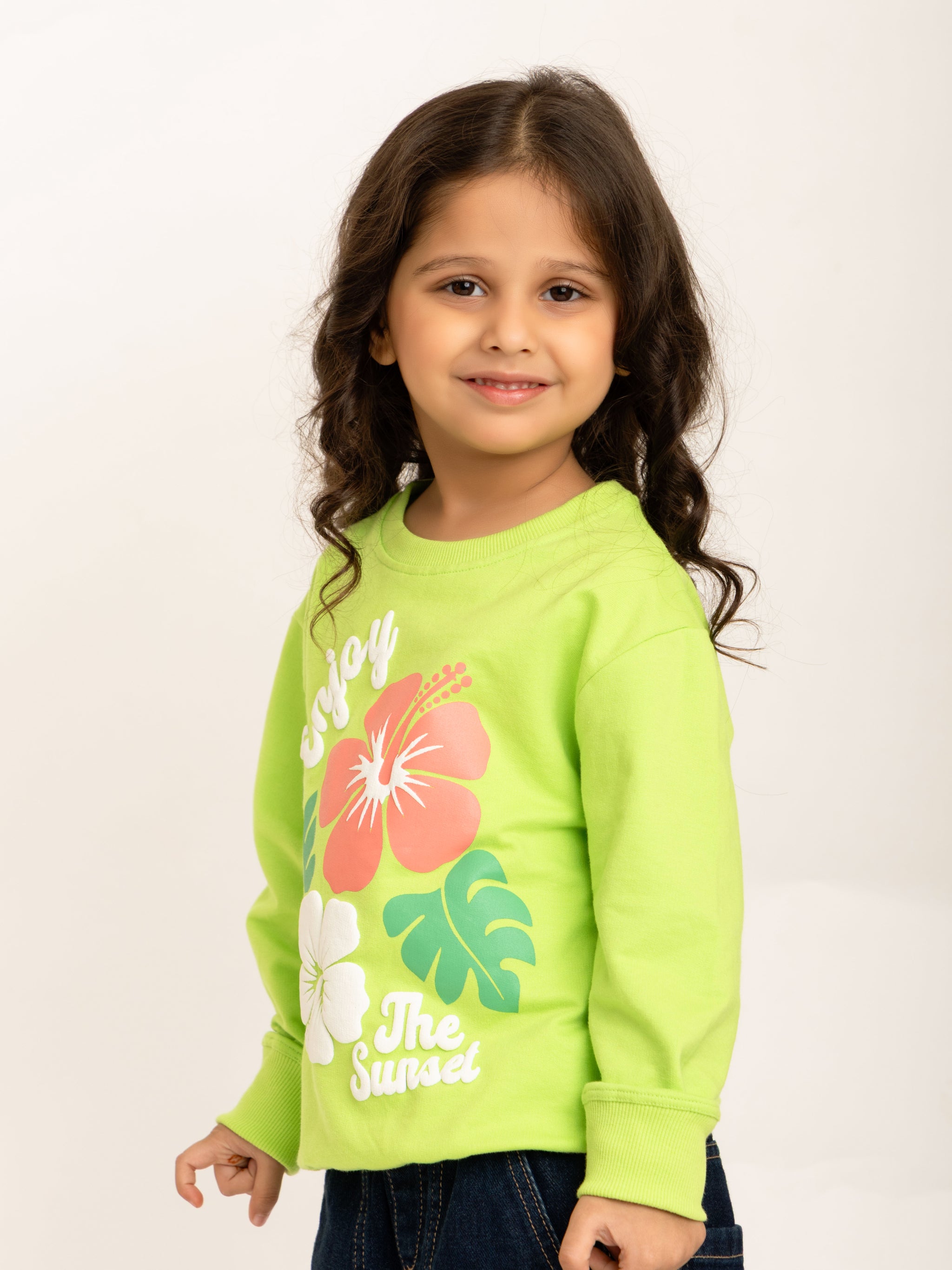 Girls Neon Floral Puff Print Sweatshirt