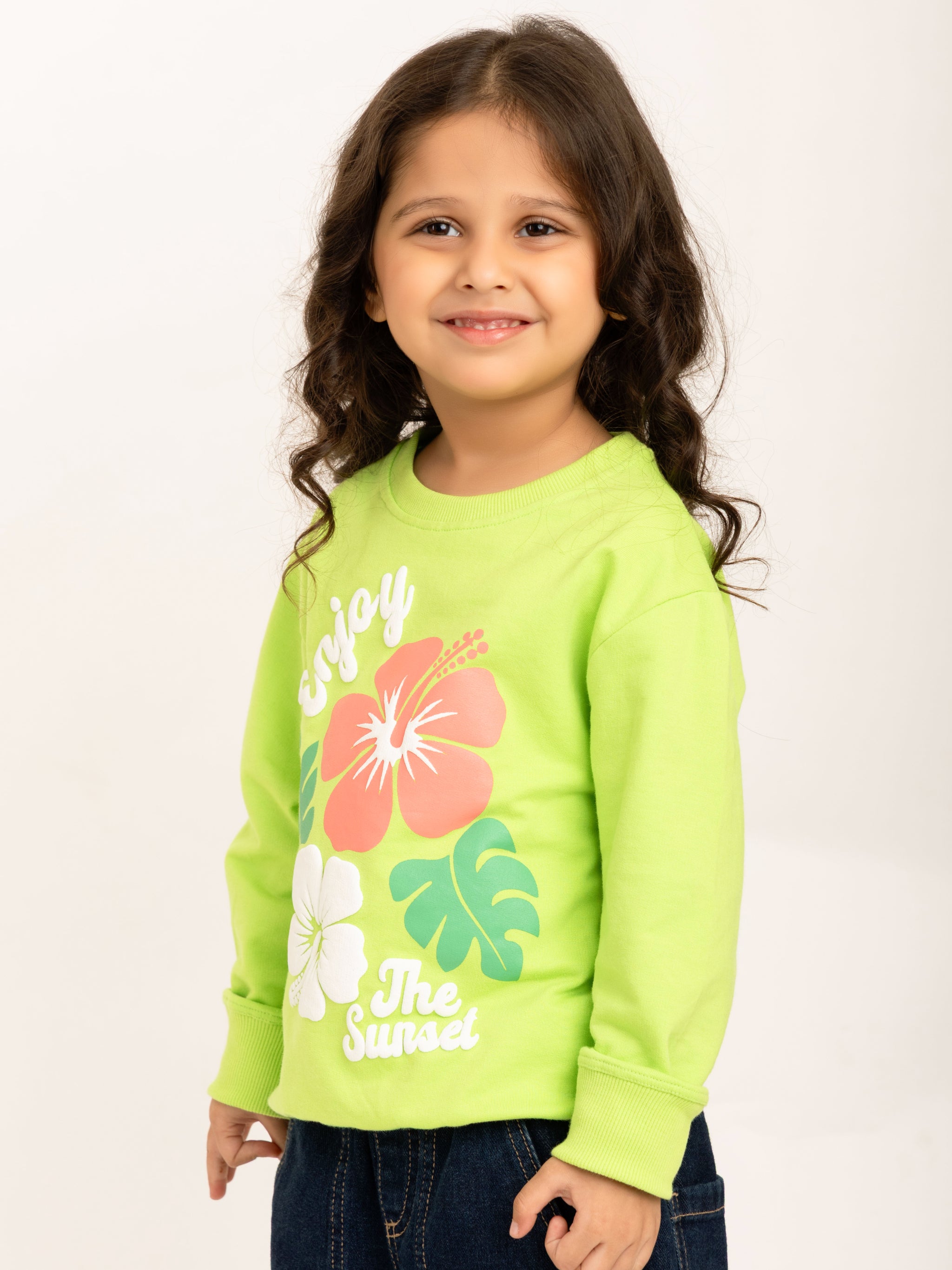 Girls Neon Floral Puff Print Sweatshirt