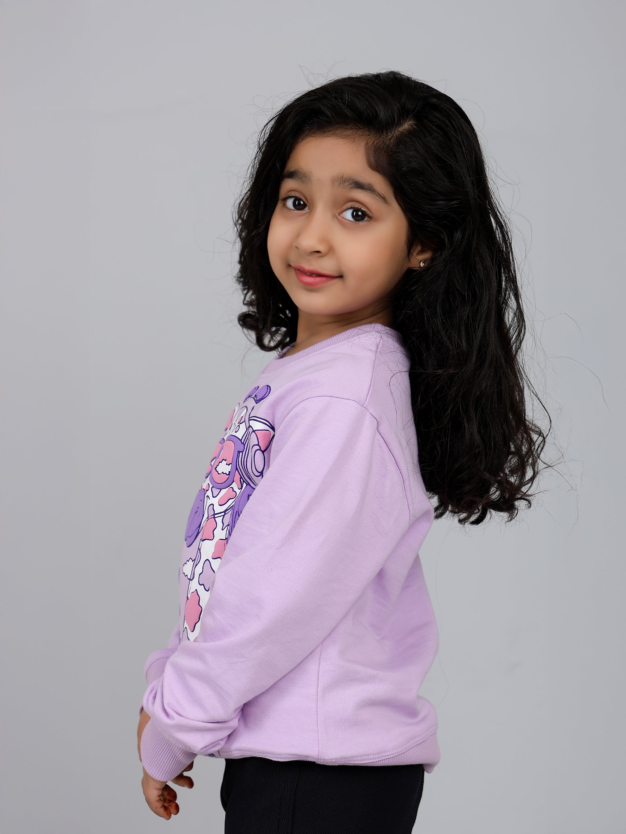Girls Lavender Giraffe Puff Print Sweatshirt