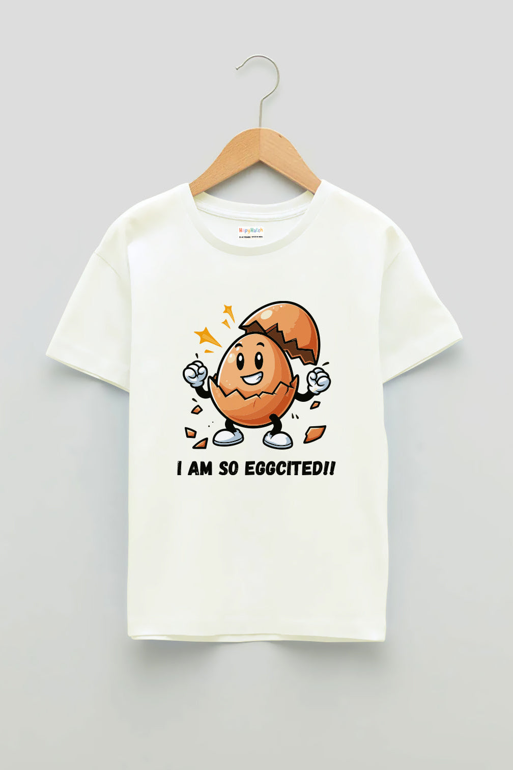 Boys Eggcited Print Off White T shirt