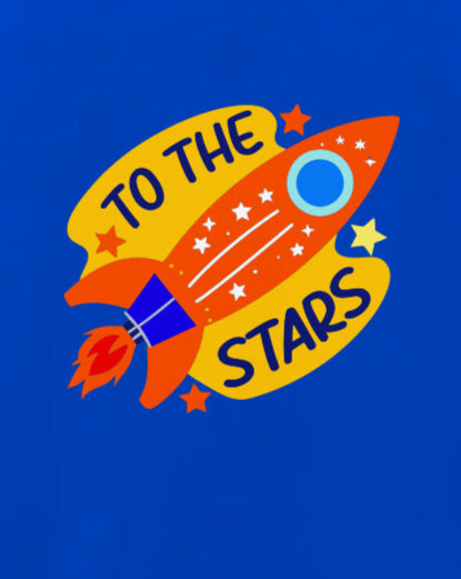 a space theme design with words 'to the stars' on 100% cotton t-shirt