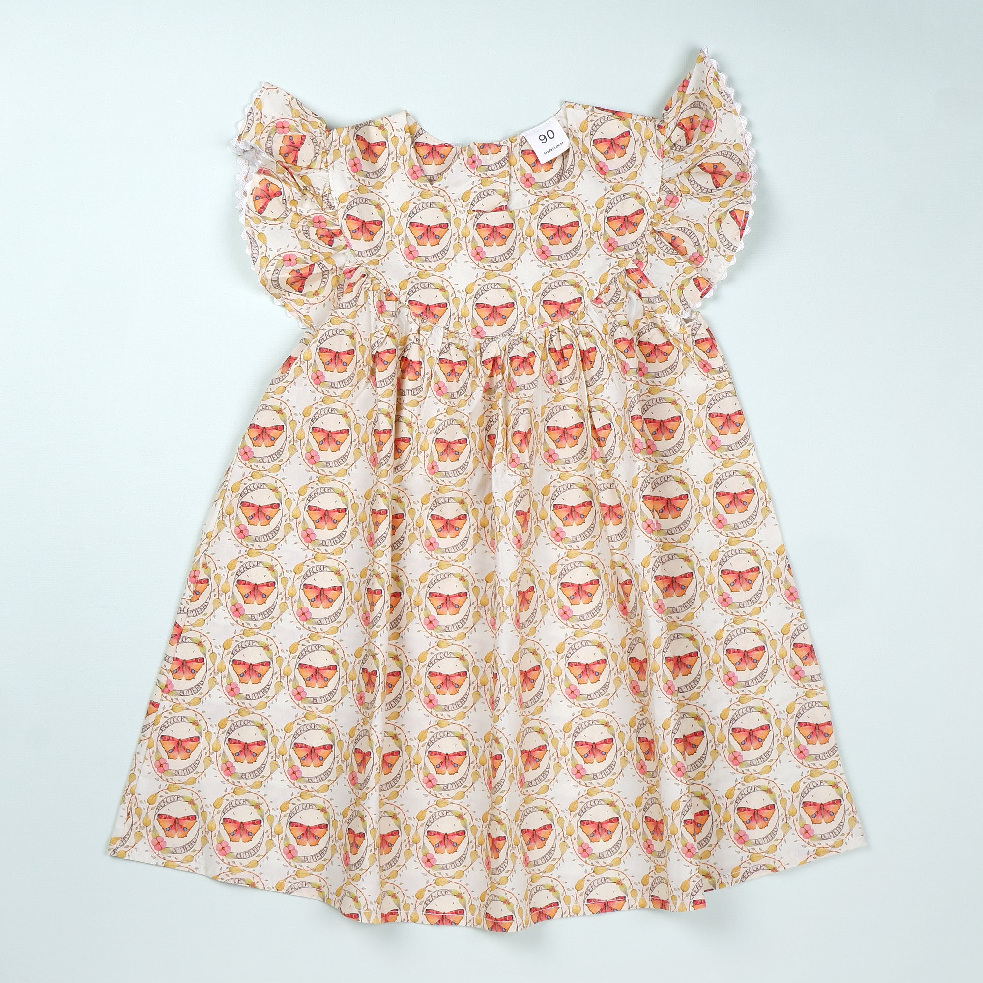 Girls Frock with All Over Butterfly Print and Flutter Sleeves