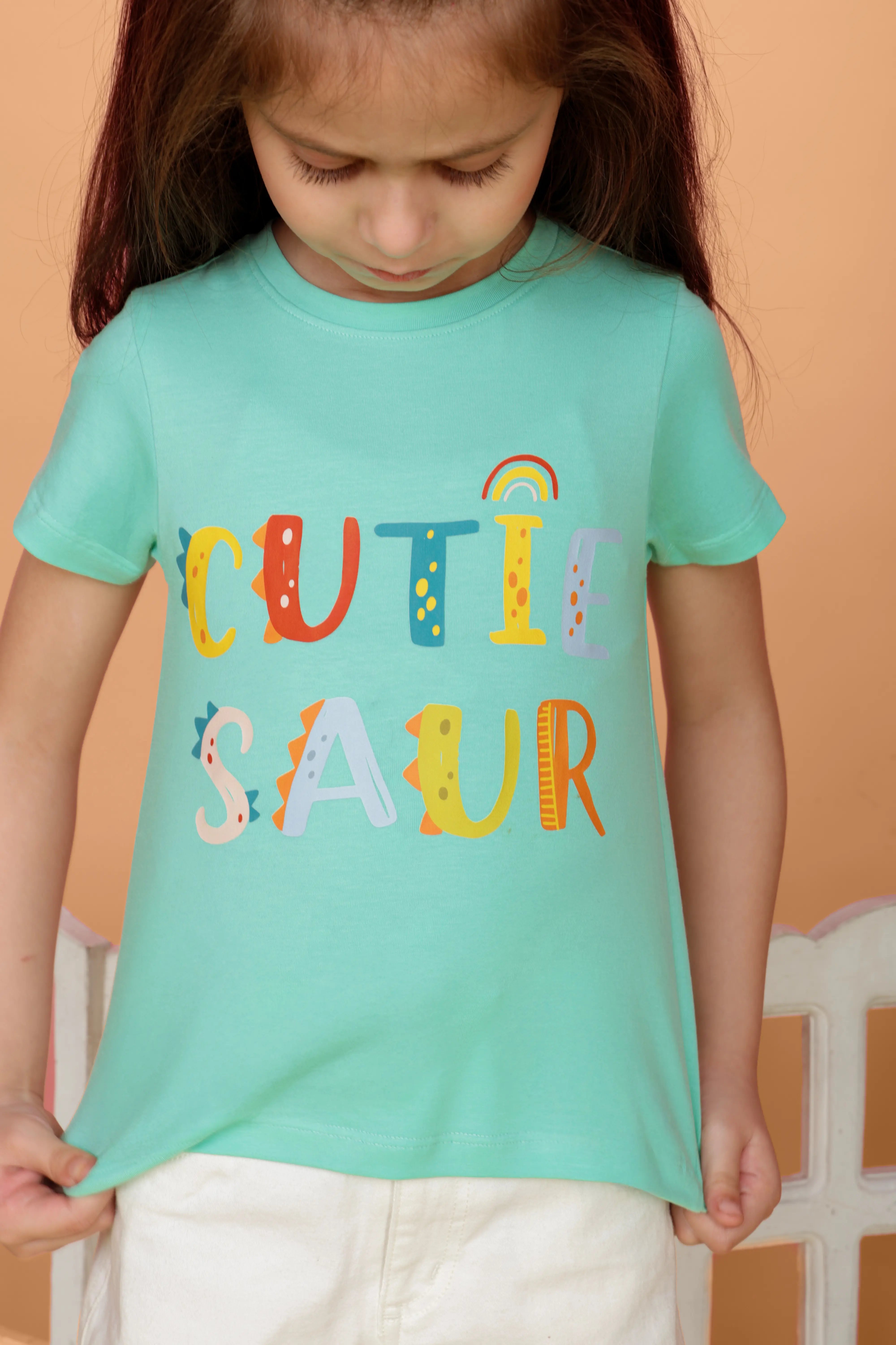 Cutie Saur t-shirt in a mint green color for all the brave girls out there
