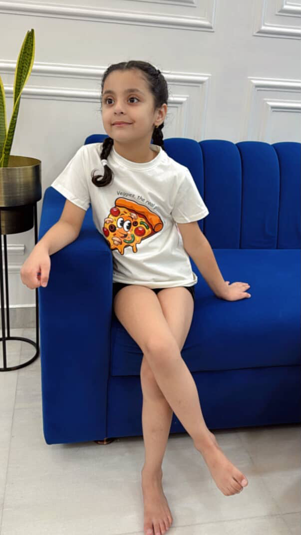 Girls Pizza Print Regular Fit T-shirt