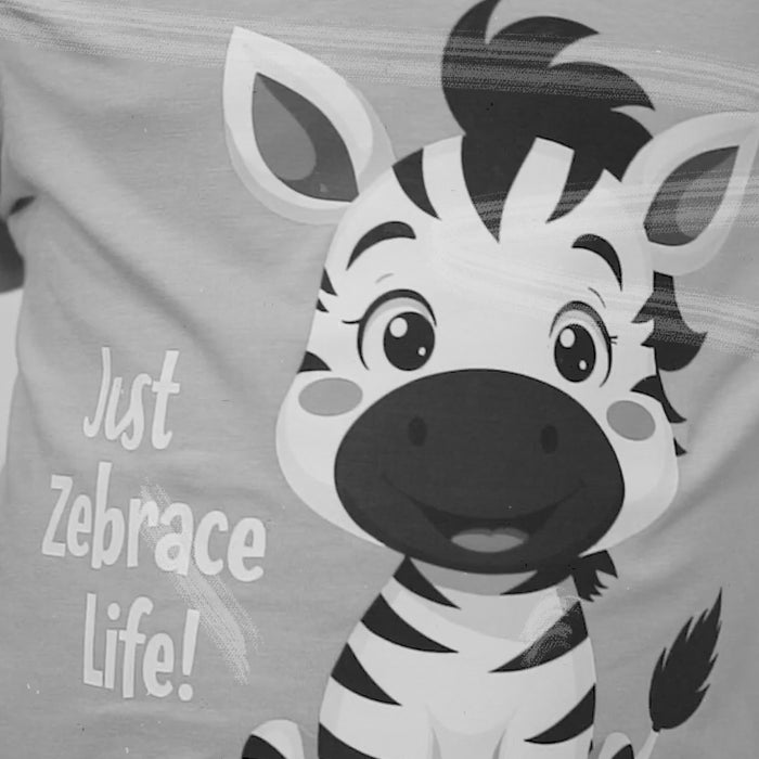 Girls Cute Zebra Print design with "just zebrace life" text 