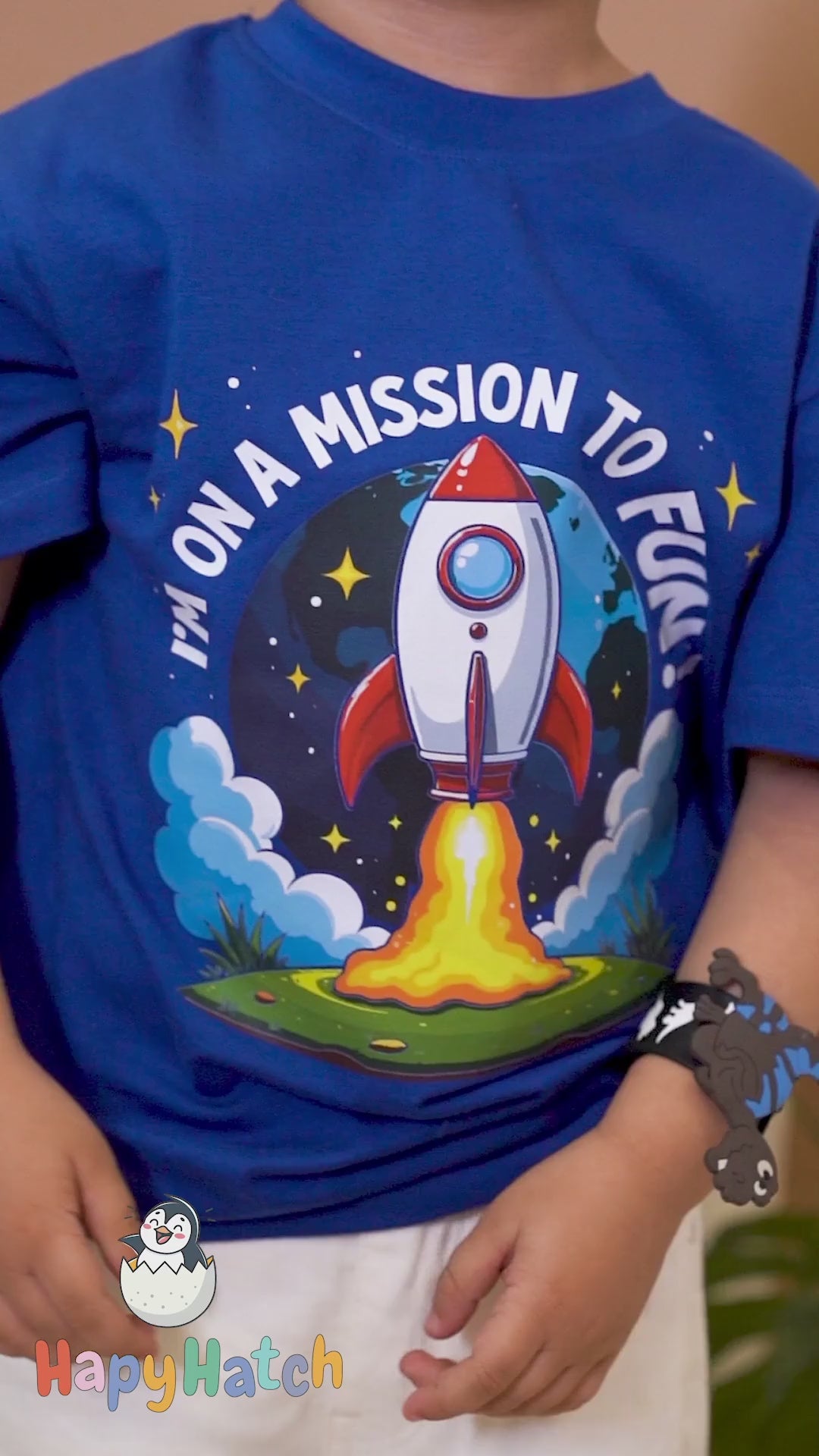 Kid enjoying the comfort and softness of Hapyhatch premium t-shirt