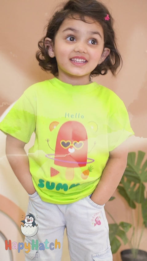 Boys Hello Summer Ice Cream Print Regular Fit T-shirt